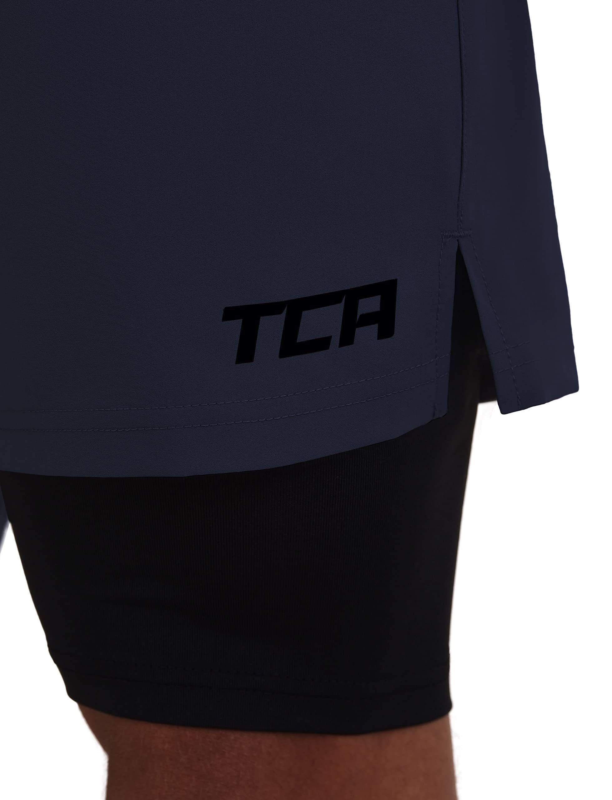 TCA 2 1 Trainingsshorts TCA in - Herren Dunkelblau/Schwarz Kompressionshose Laufhose mit