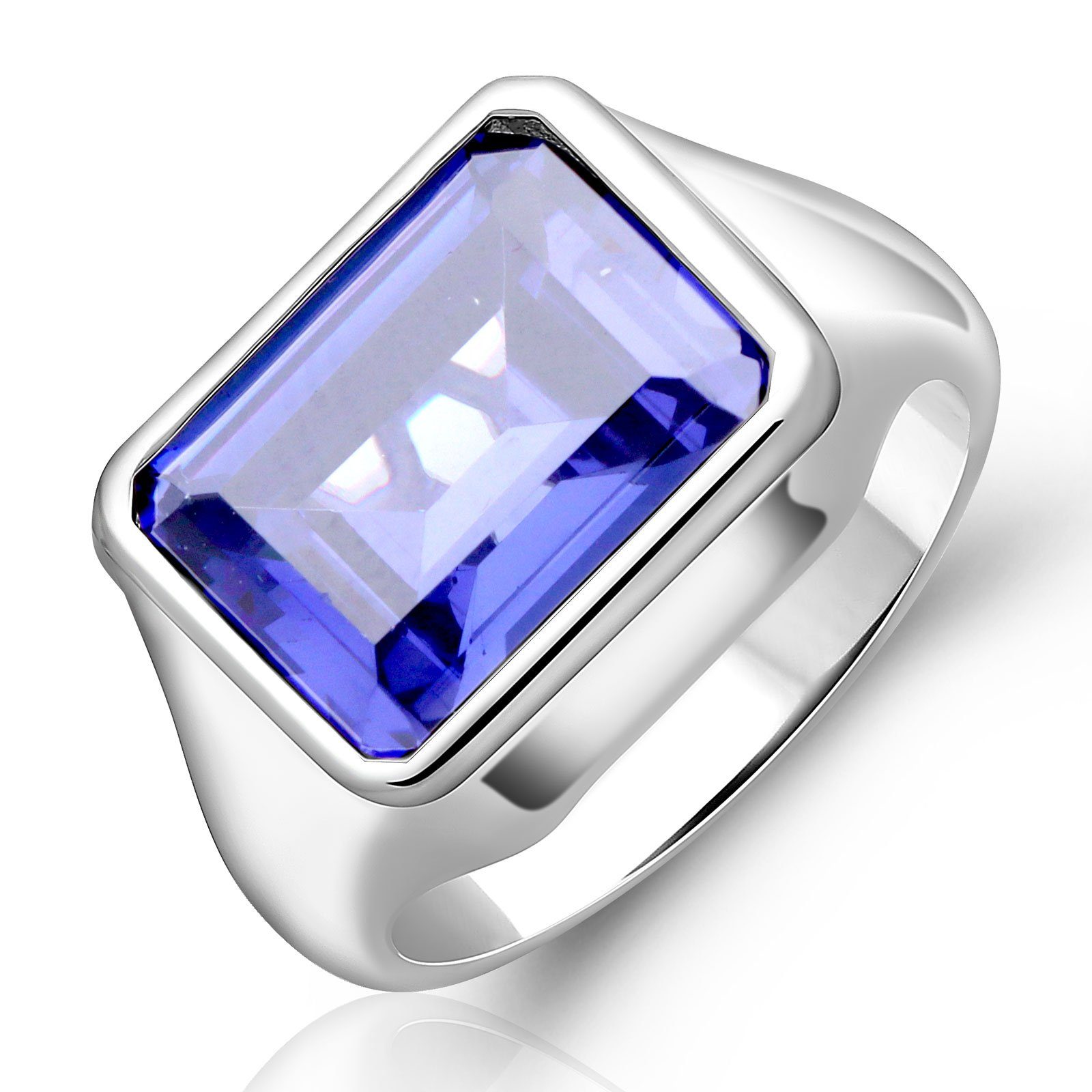 Tony Fein Silberring Ring 925 Silber Zirkonia Blau, Made in Italy für Damen  und Herren