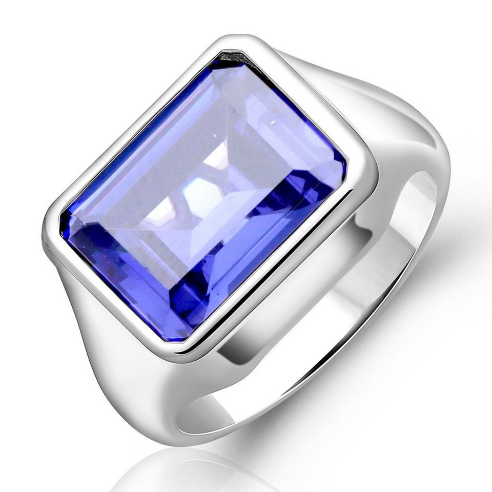Tony Fein Silberring Ring 925 Silber Zirkonia Blau, Made in Italy für Damen  und Herren