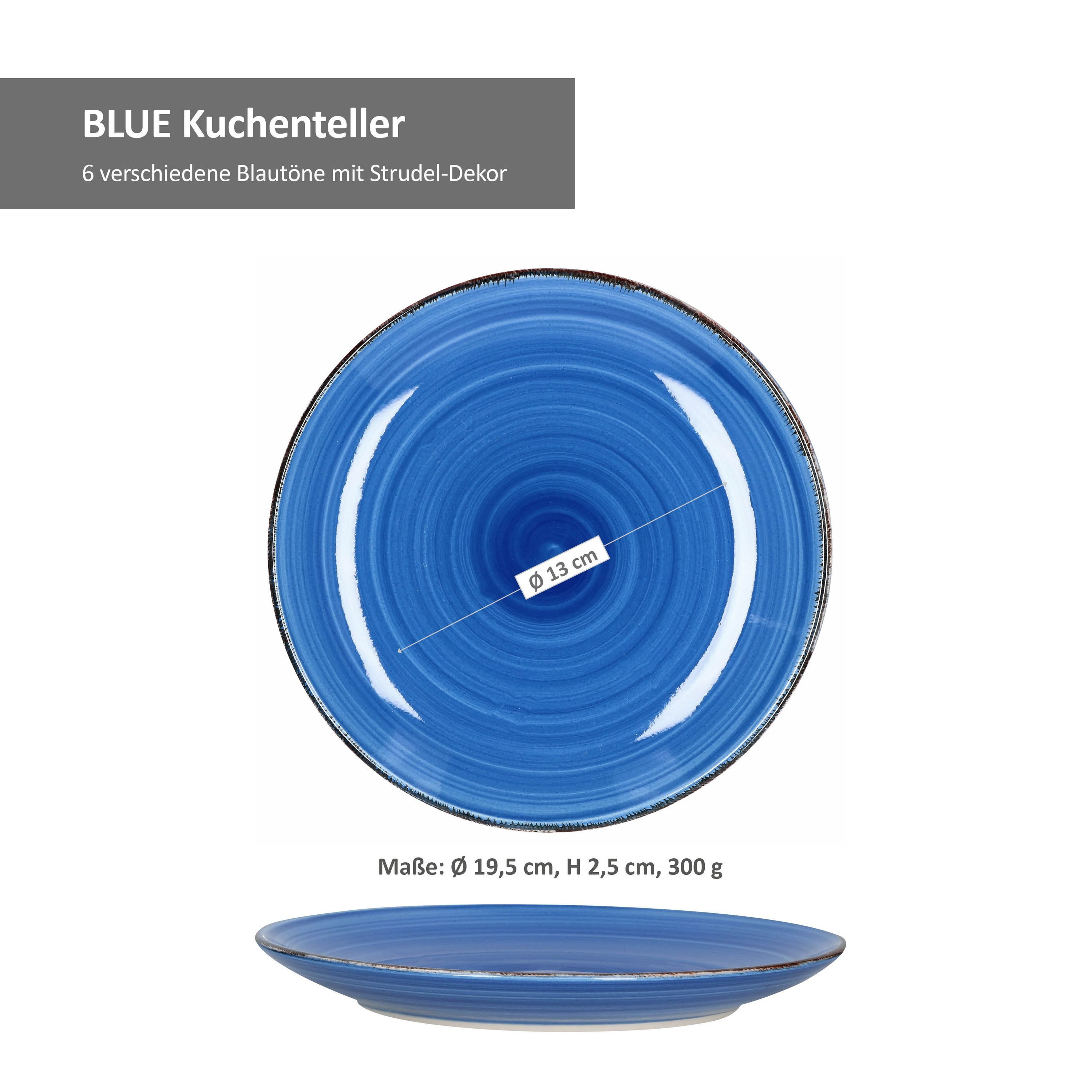 MamboCat Frühstücksteller 6er Set Dessert- Kuchenteller Blue 18,5cm
