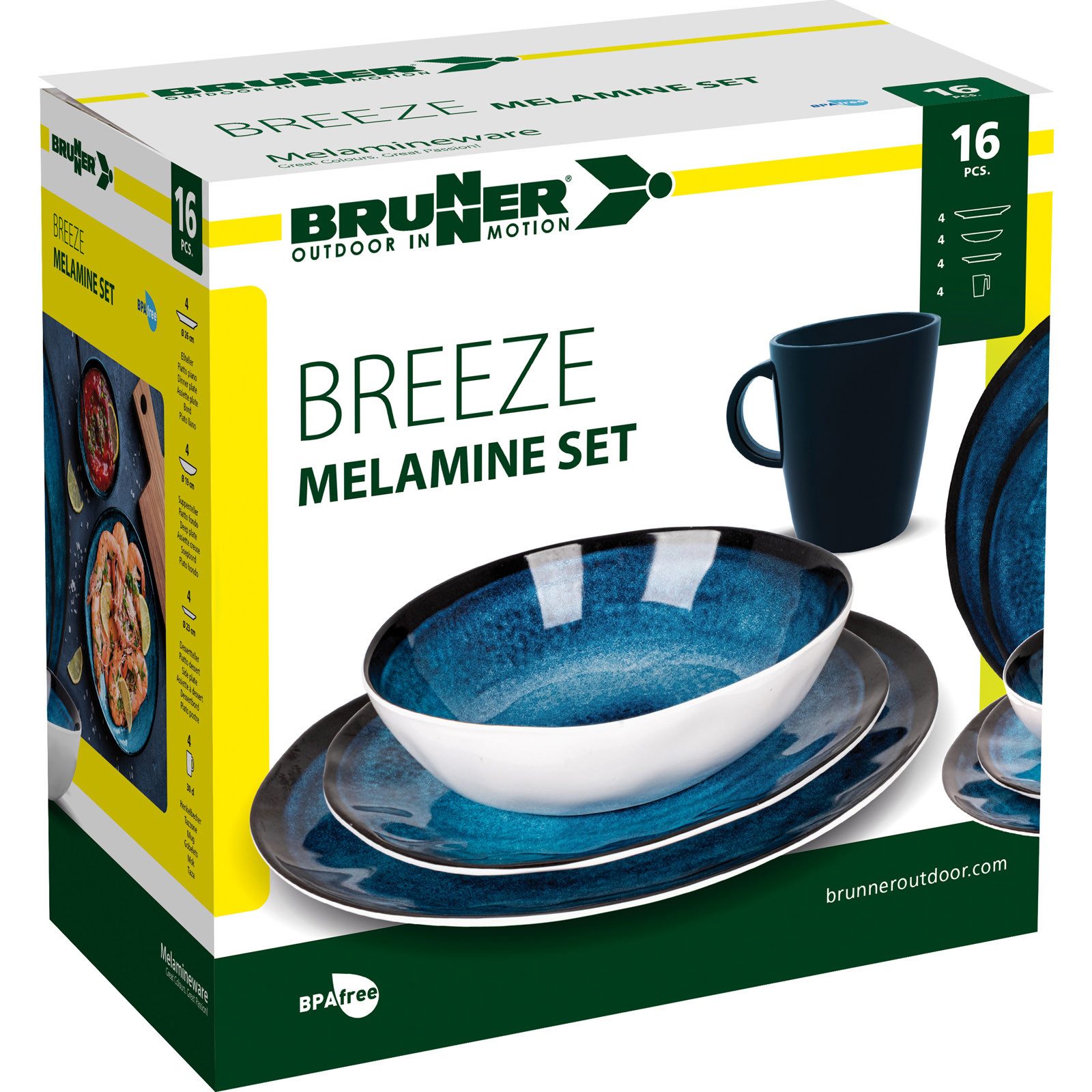 BRUNNER Geschirr-Set Campinggeschirr Set Breeze Camping Geschirr, Melamin, Teller Tassen Melamin 16tlg