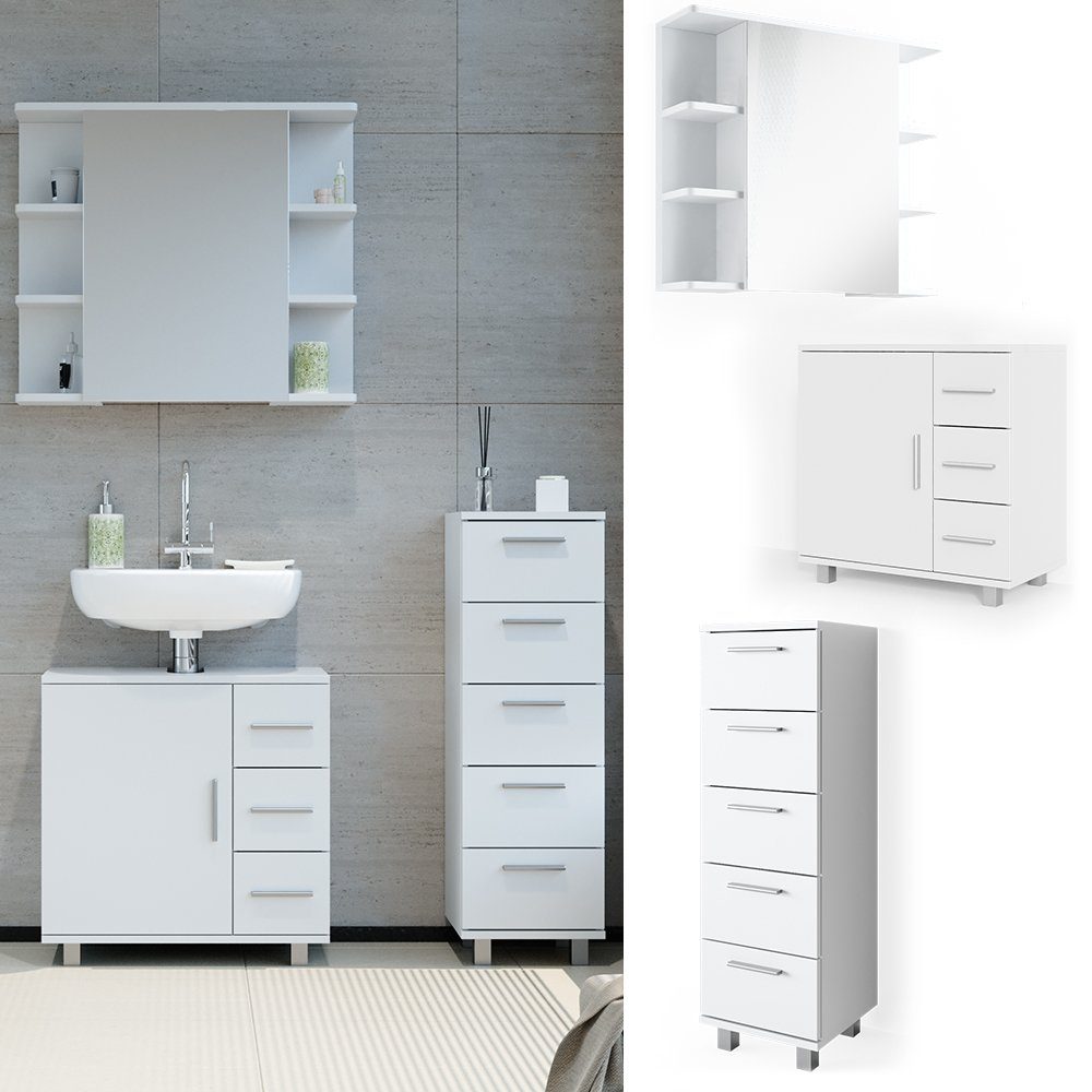 Vicco Badmöbel-Set Ilias, Weiß, 3 Teile, mit Midischrank, (3-St., 3er Set)