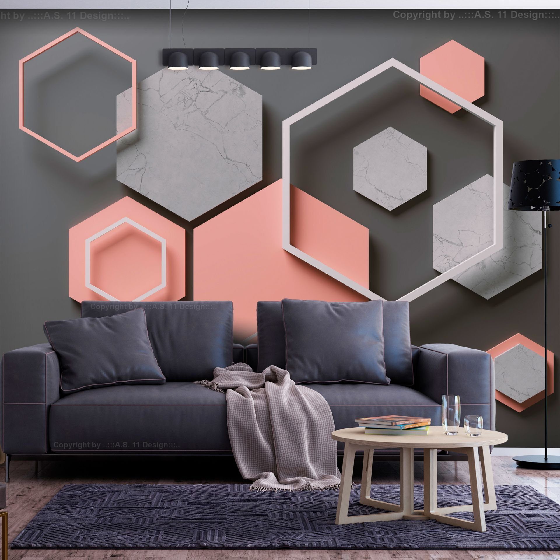 KUNSTLOFT Vliestapete Hexagon Plan 0.98x0.7 m, halb-matt, matt, lichtbeständige Design Tapete