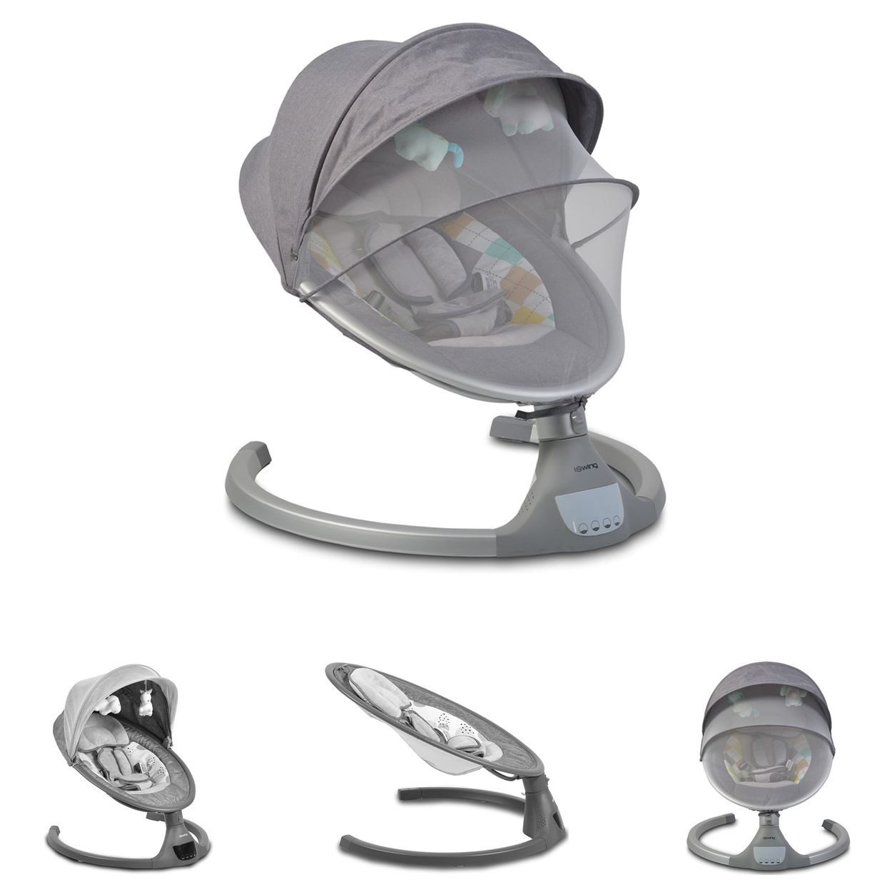 Cangaroo Babywippe iSwing, Bluetooth, Musikfunktion, Fernbedienung, Moskitonetz, USB-Anschluss