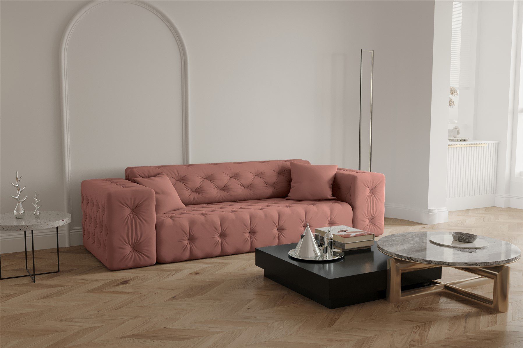 Fun Möbel Sofa Sofa Designersofa CHANTAL 3-Sitzer in Stoff Opera Velvet Koralle