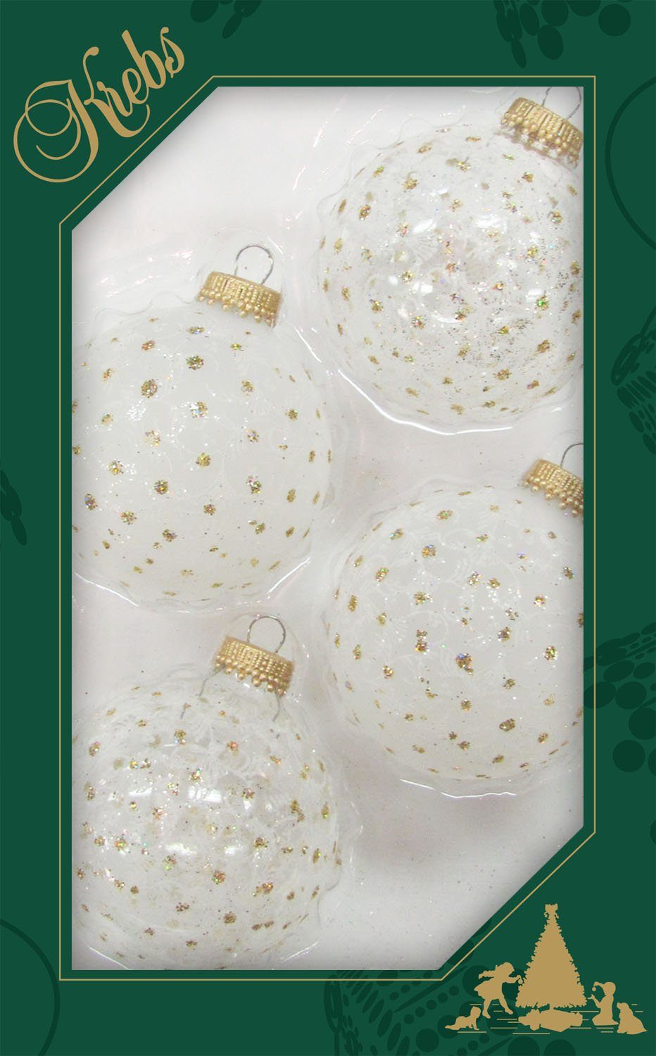 Krebs Glas Lauscha Weihnachtsbaumkugel mit Glitterdekor CBK72751 (4 St)