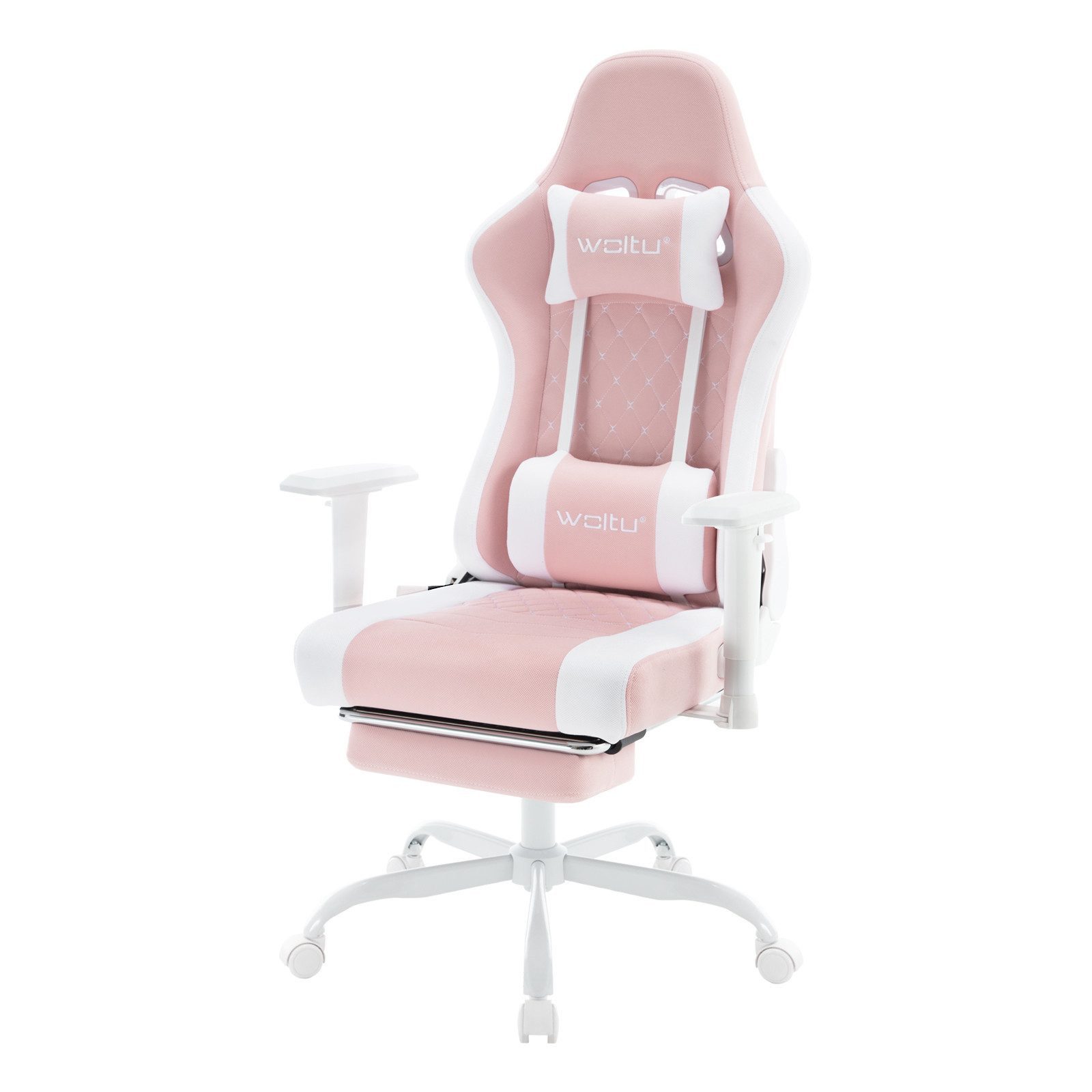 Woltu Gaming-Stuhl (1 St), ergonomisch, Kopfstütze, Fußstütze, Lendenkissen, Netzstoff