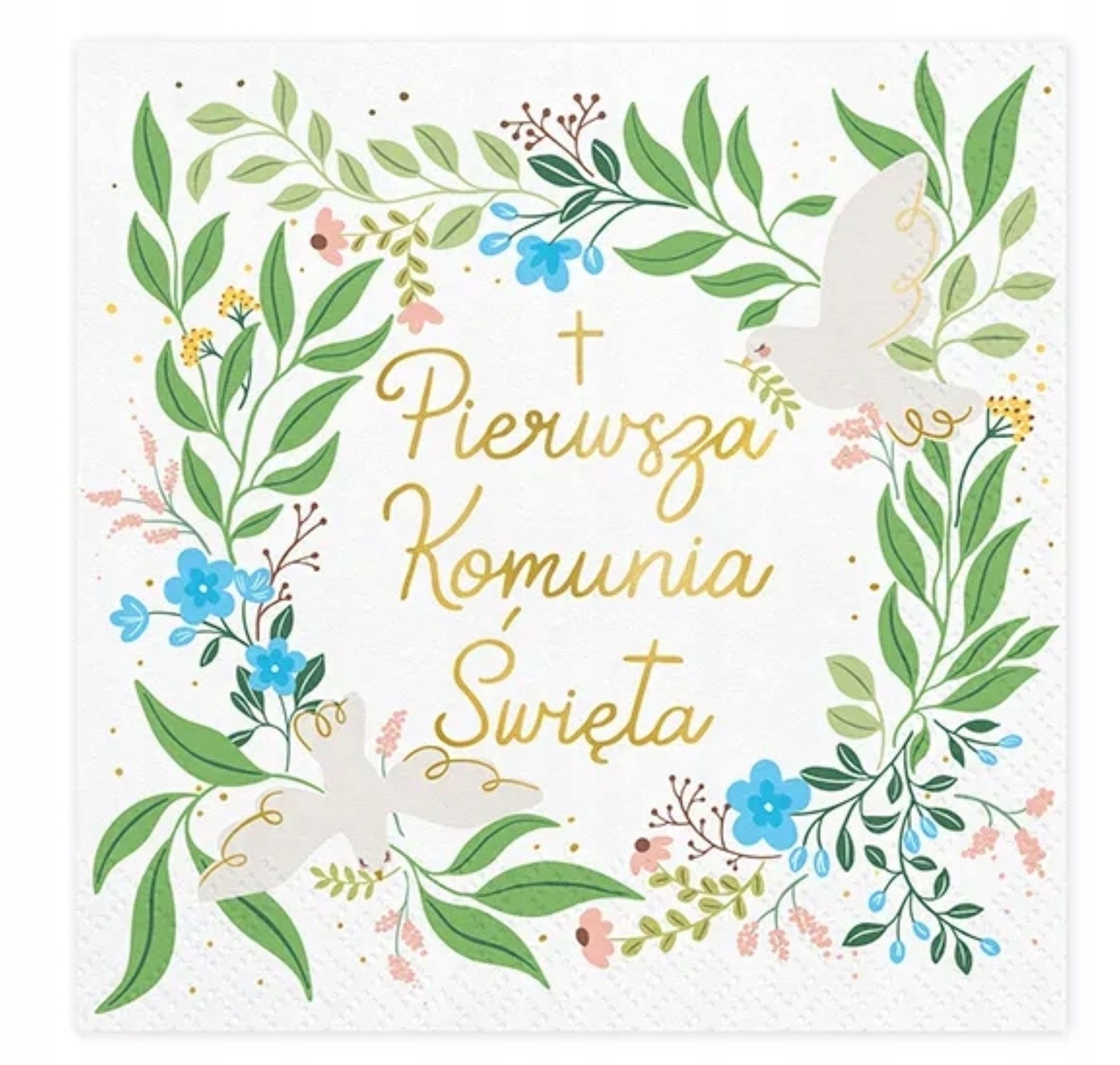 partydeco Papierserviette Elegante Servietten zur Erstkommunion mit Blumenmotiv, 33x33 cm