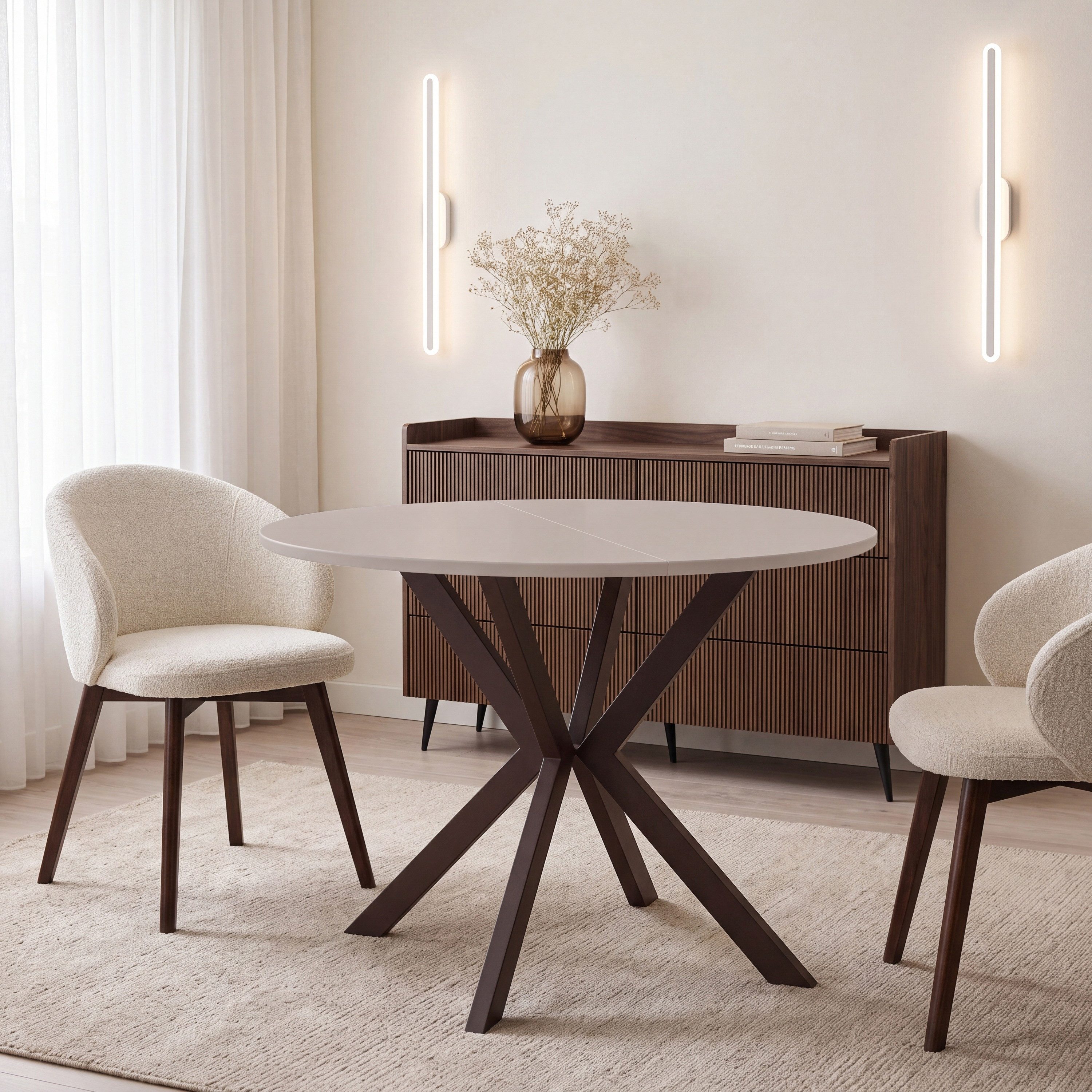 WFL GROUP Esstisch Valio runder Ausziehtisch für Esszimmer mit braunen Metallbeinen (MADE IN EU, erhältlich in zwei Größen – 90 / 100 cm, ausziehbar auf 130 / 140 cm), ausziehbar, verlängerbar, Holzoptik im modernen Industrial-Stil