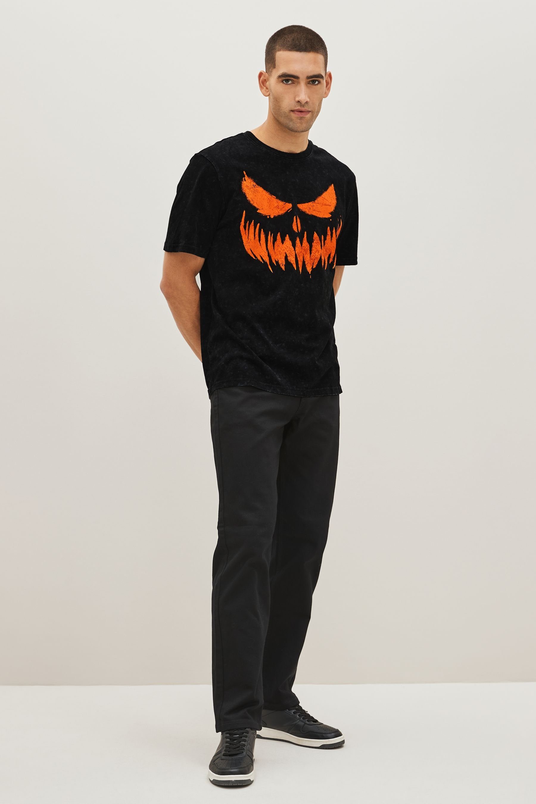Black Pumpkin Face Halloween-T-Shirt Print-Shirt Next (1-tlg)