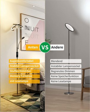 ANTEN LED Stehlampe 27W LED Stehleuchte Dimmbar Leselampe Deckenfluter mit Fernbedienung, Kaltweiß, Warmweiß, Neutralweiß, Stufenlos Dimmbar, verstellbare Leselampe