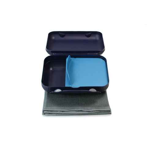 TUPPERWARE Back-Set Lunch-Box DUNKELBLAU mit Trennung türkis +GLASTUCH