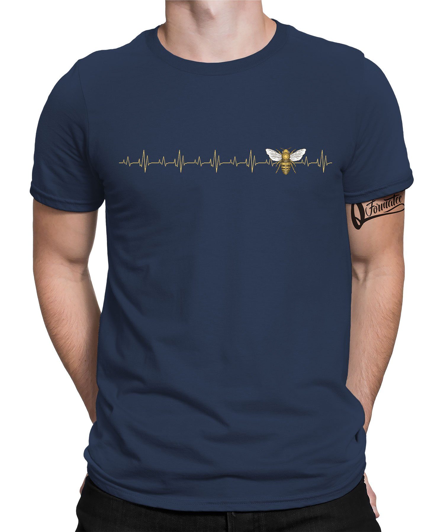 Quattro Formatee Kurzarmshirt Herzschlag - Biene Imker Honig Herren T-Shirt (1-tlg) Navy Blau