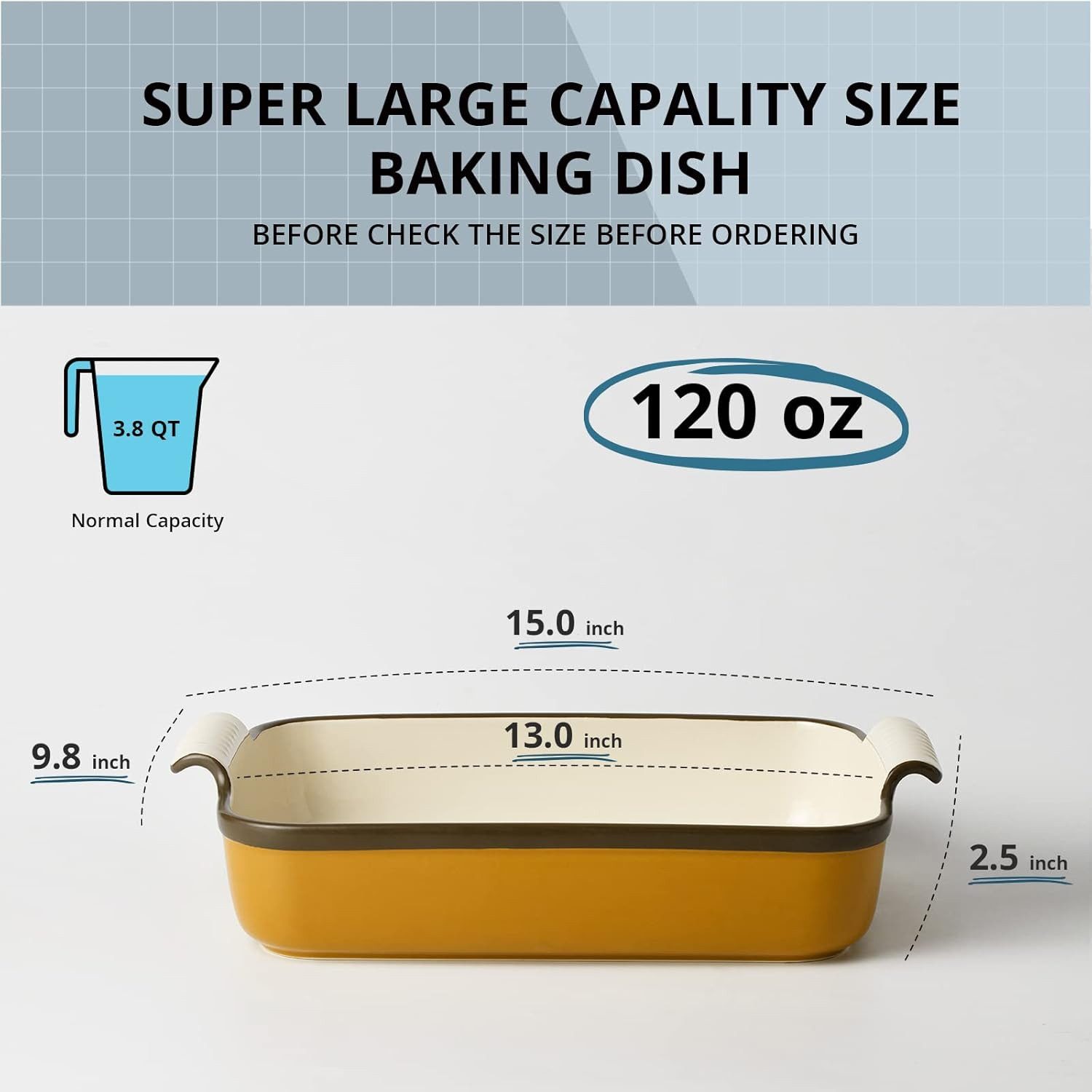Lifver Auflaufform Rechteckige Lasagneform 3,5 l (9 x 13 Zoll) mit Griffen, Braun, Keramik, (1-St), 3,5 Liter, 38 × 25 × 8,5 cm, mit breiten Griffen