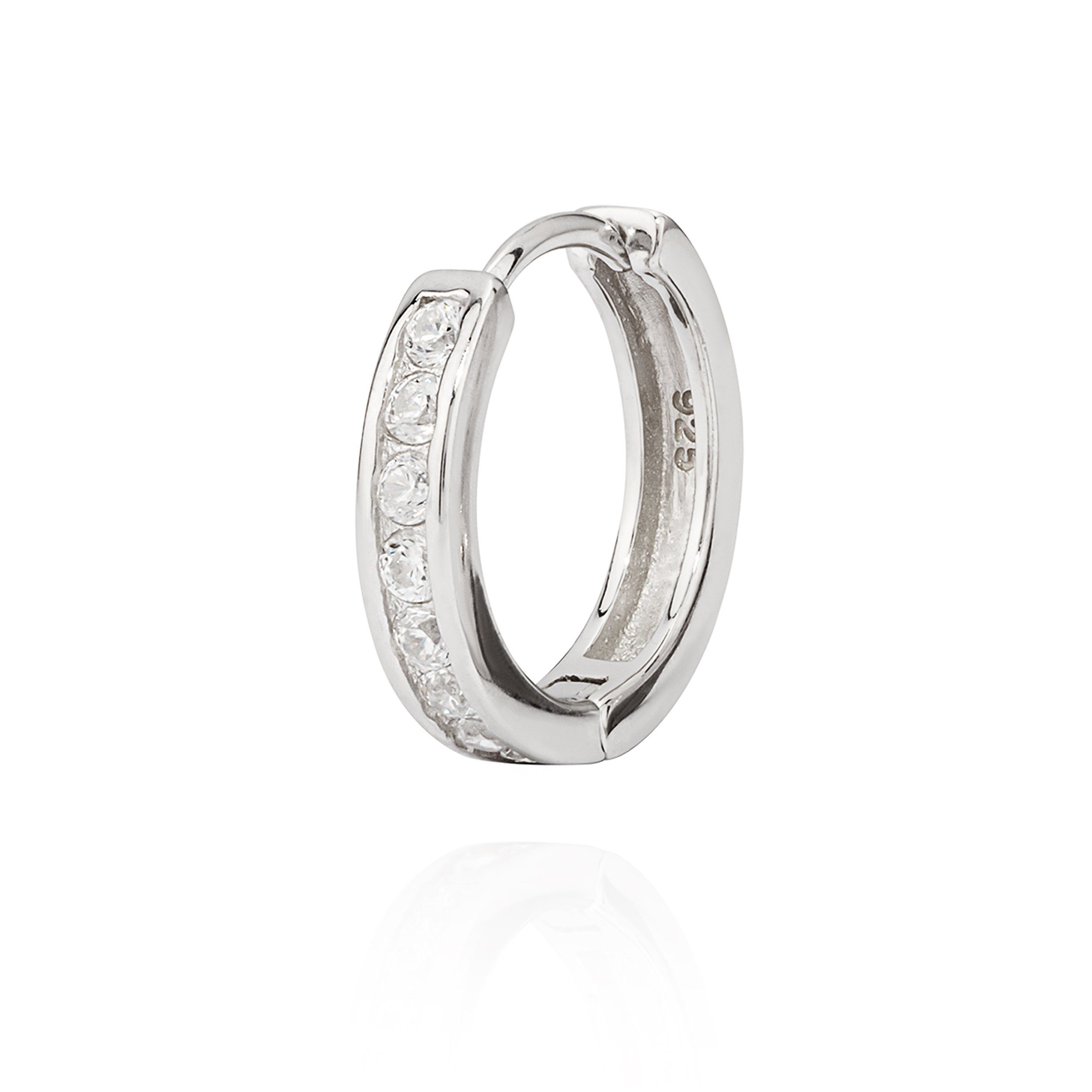 Klappcreolen Einzel 16mm Ohrring Zirkonia Weiß 925 Silber