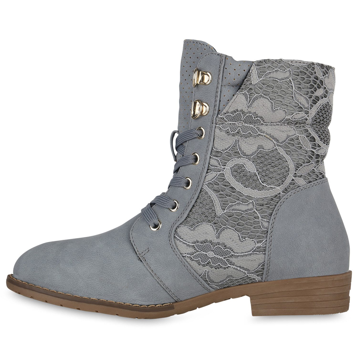 VAN HILL 136541820 Schnürstiefelette Damen Schnürstiefeletten Spitze Stiefeletten Zipper Worker Boot