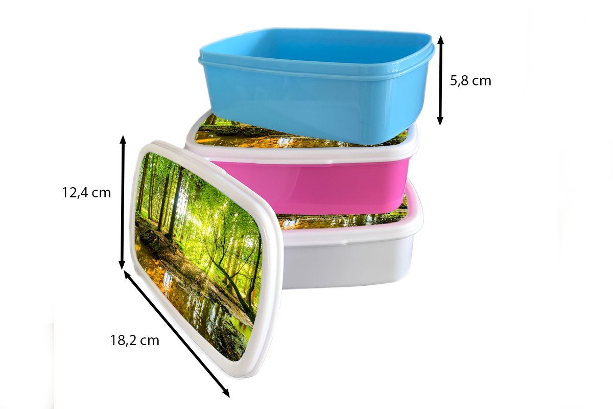 - Wasser Wald Grün Brotbox Kunststoff, Erwachsene, rosa (2-tlg), Mädchen, Snackbox, - Kunststoff - Kinder, für - Brotdose Landschaft - Sonne Lunchbox Bäume Natur, - MuchoWow