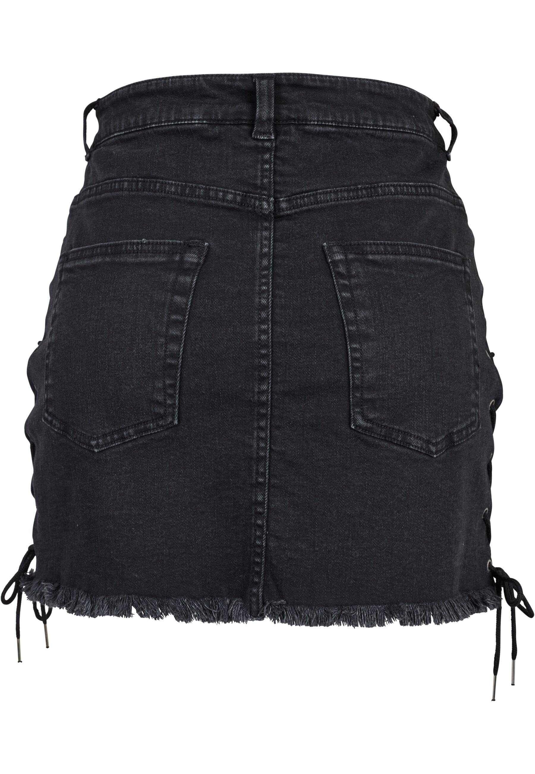 Ladies (1-tlg) Damen URBAN Jerseyrock washed Denim black Skirt Up CLASSICS Lace