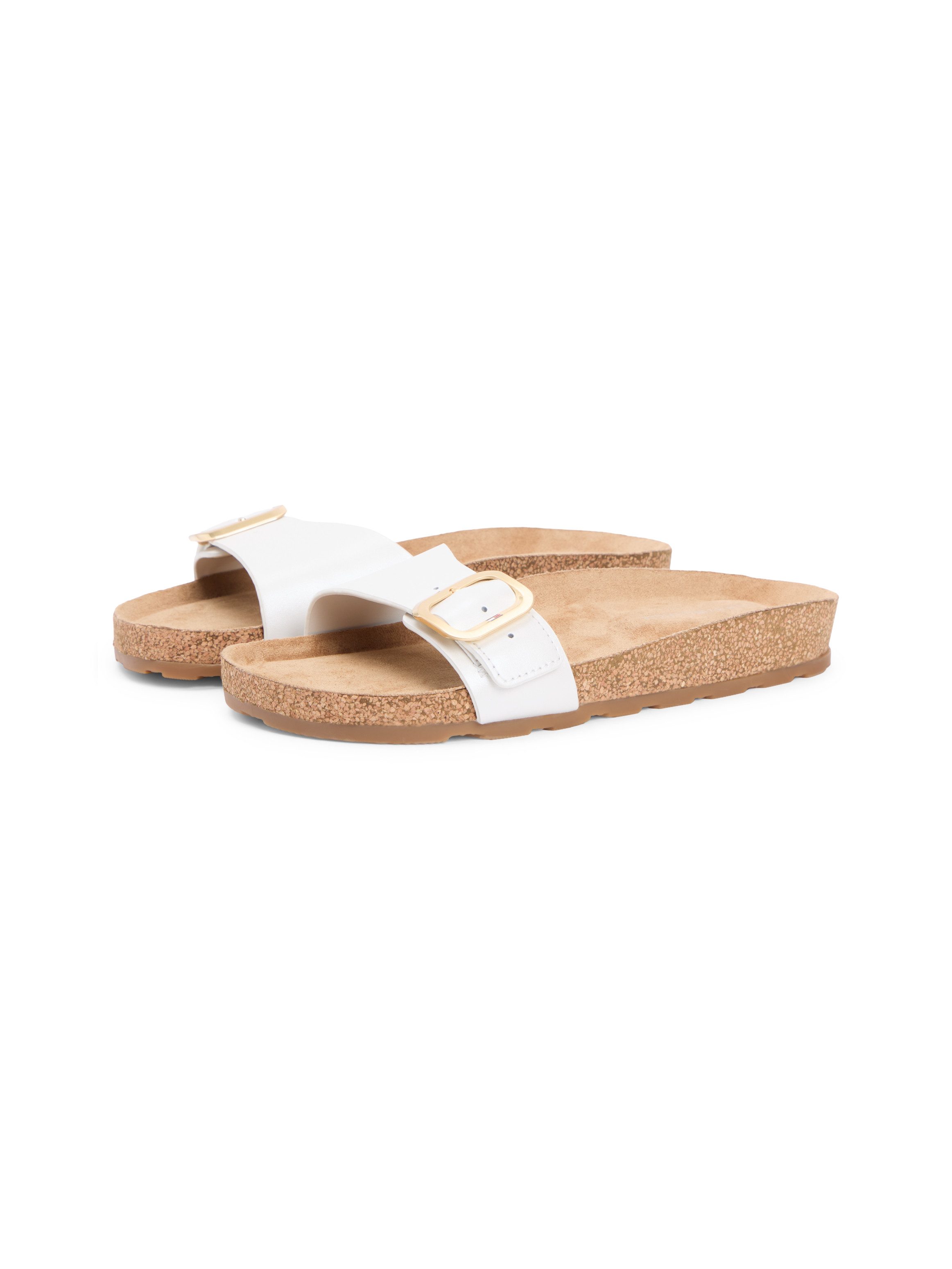 Tommy Hilfiger TH CLASSIC CORK SANDAL PEARL LTH Pantolette Strandschuh, Pool Slides, Flat mit Logoemblem