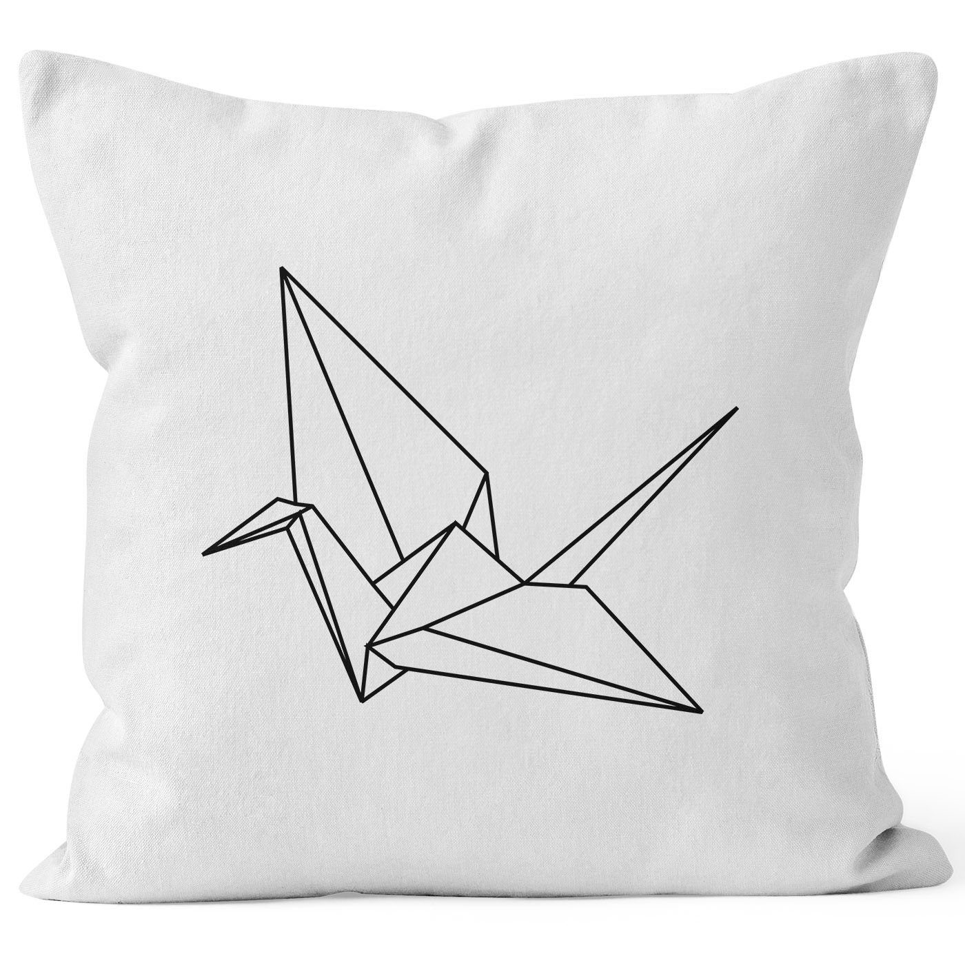 Autiga Dekokissen Kissenbezug Origami Kranich Crane Vogel Bird Kissen-Hülle Deko-Kissen 40x40 Baumwolle Autiga® weiß