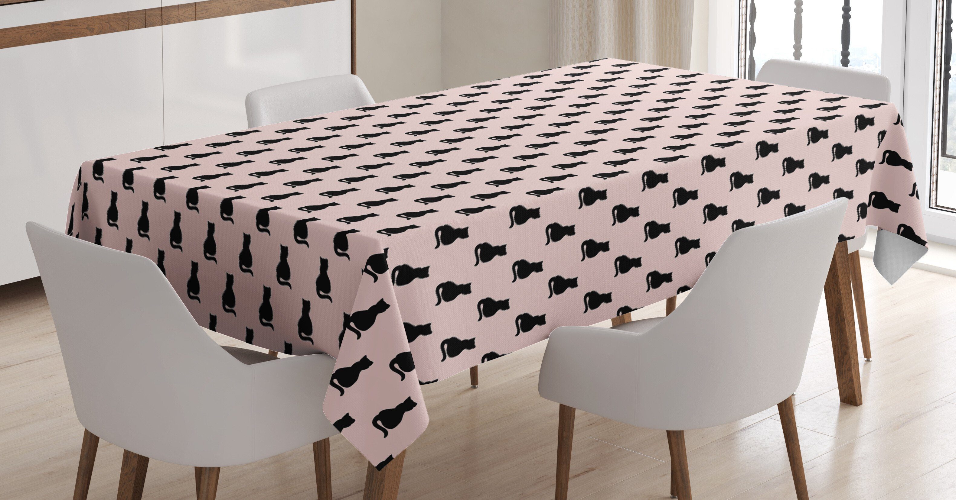 Abakuhaus Tischdecke Farbfest Waschbar Bereich Außen Farben, geeignet den Schwarze Silhouetten Katze Rosa Klare Für auf
