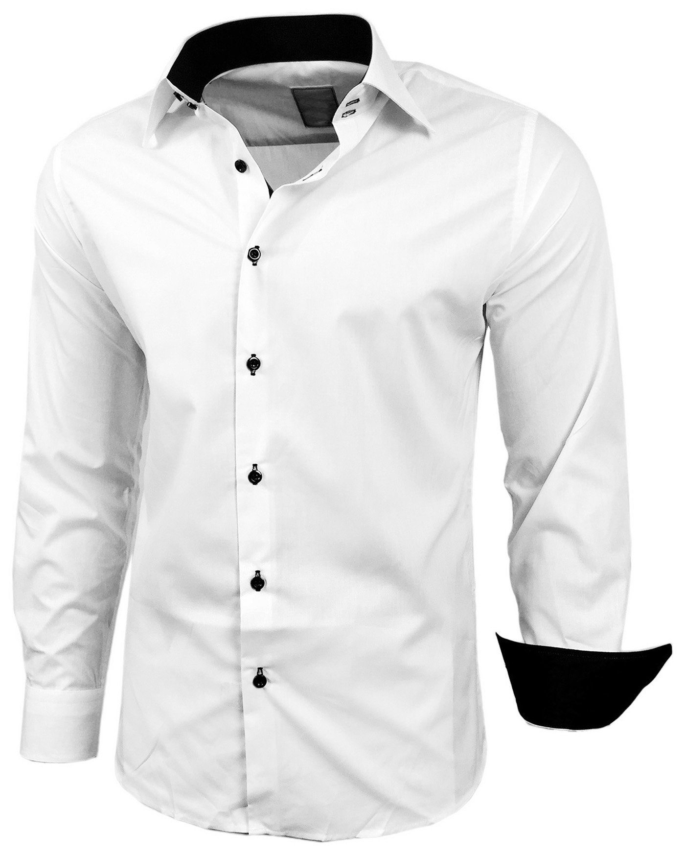 Langarmhemd Kentkragen Businesshemd Slim Fit Hemd mit farblich abgesetzten B-444