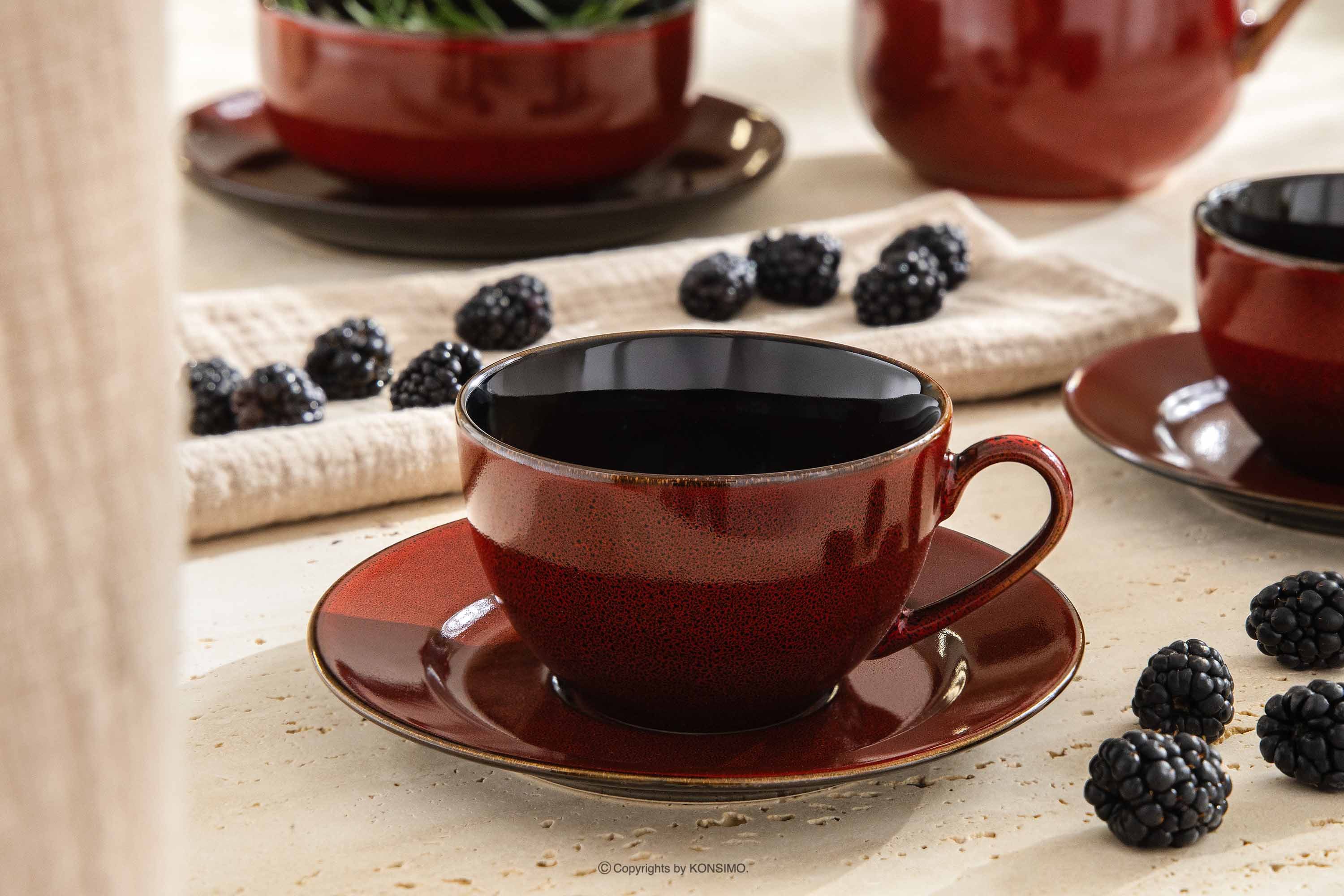 Ritzenhoff & Breker Kaffeeservice RITZENHOFF & BREKER GAMBIA Kaffeetassen-Set, rot, KONSIMO (6-tlg), 6 Personen, Steinzeug, jedes Stück ein Unikat, spülmaschinen & mikrowellengeeignet