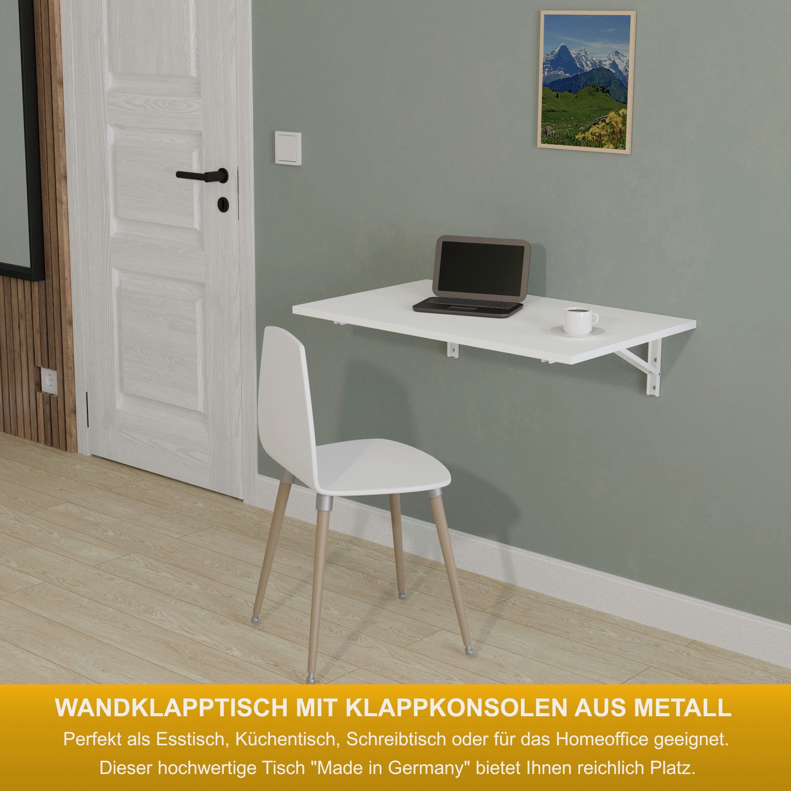 KDR Produktgestaltung Klapptisch 80x50 Wandklapptisch Esstisch Weiß Schreibtisch Wand Küchentisch Tisch