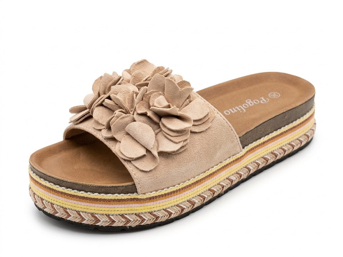 Pogolino TL891 Plateausandale NICHT FÜR BREITE FÜße Damen Sandalen mit Plateausohle und Blumen
