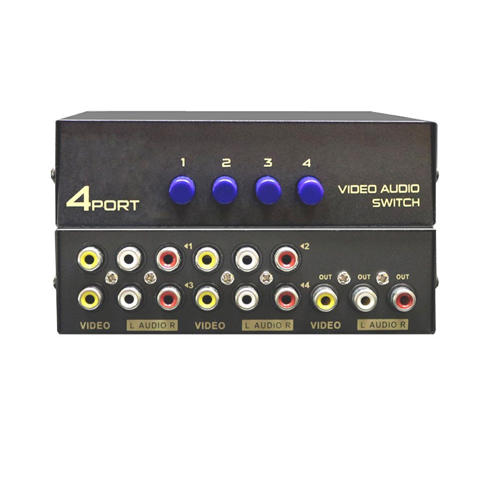 Bolwins Audio / Splitter Switch E32C Selector Box AV Video 4*Weg Audio Matrix-Switch RCA Video Umschalter