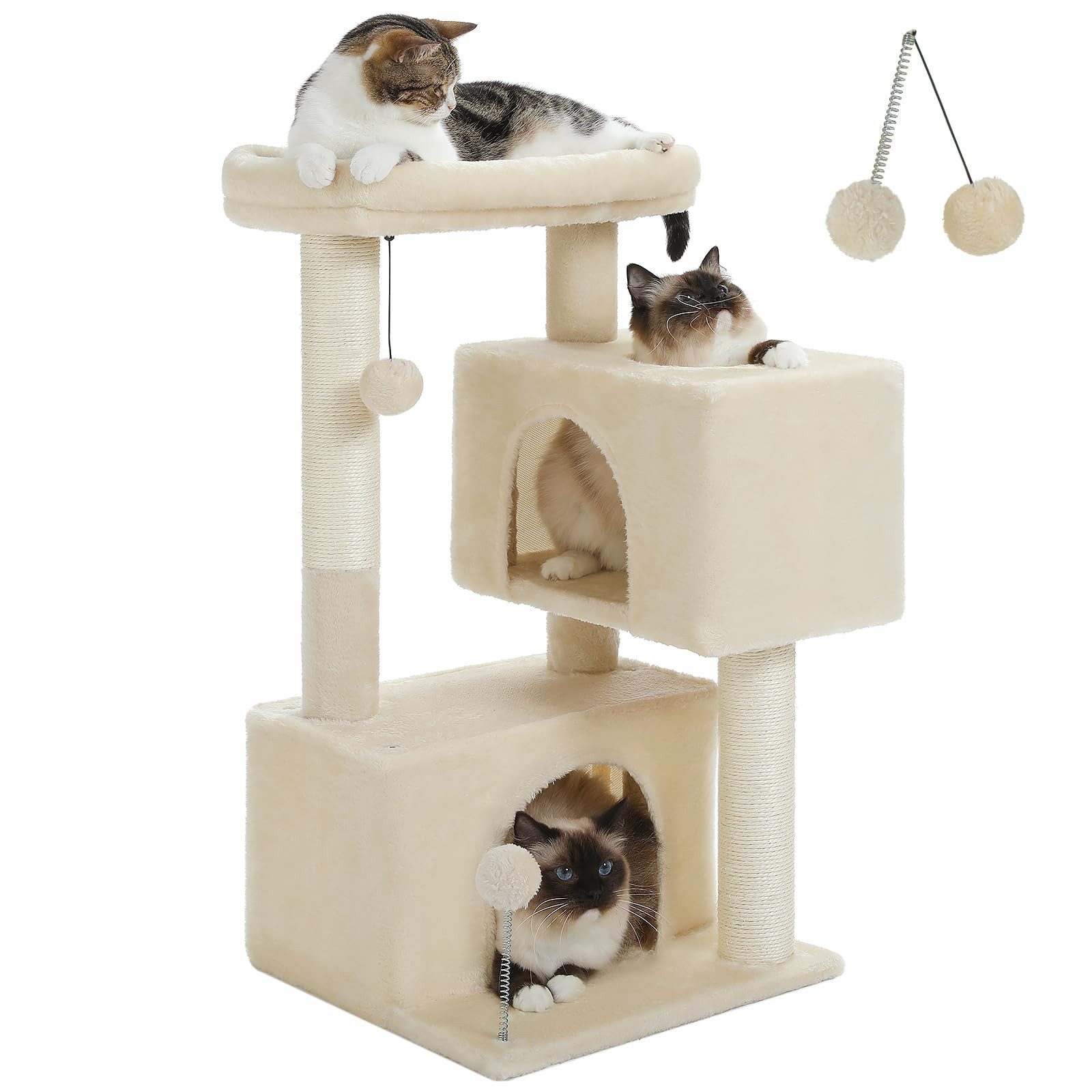 Purpurra Kratzbaum Kratzbaum 82cm für Wohnungskatzen mit 2 Höhlen von Purpurra