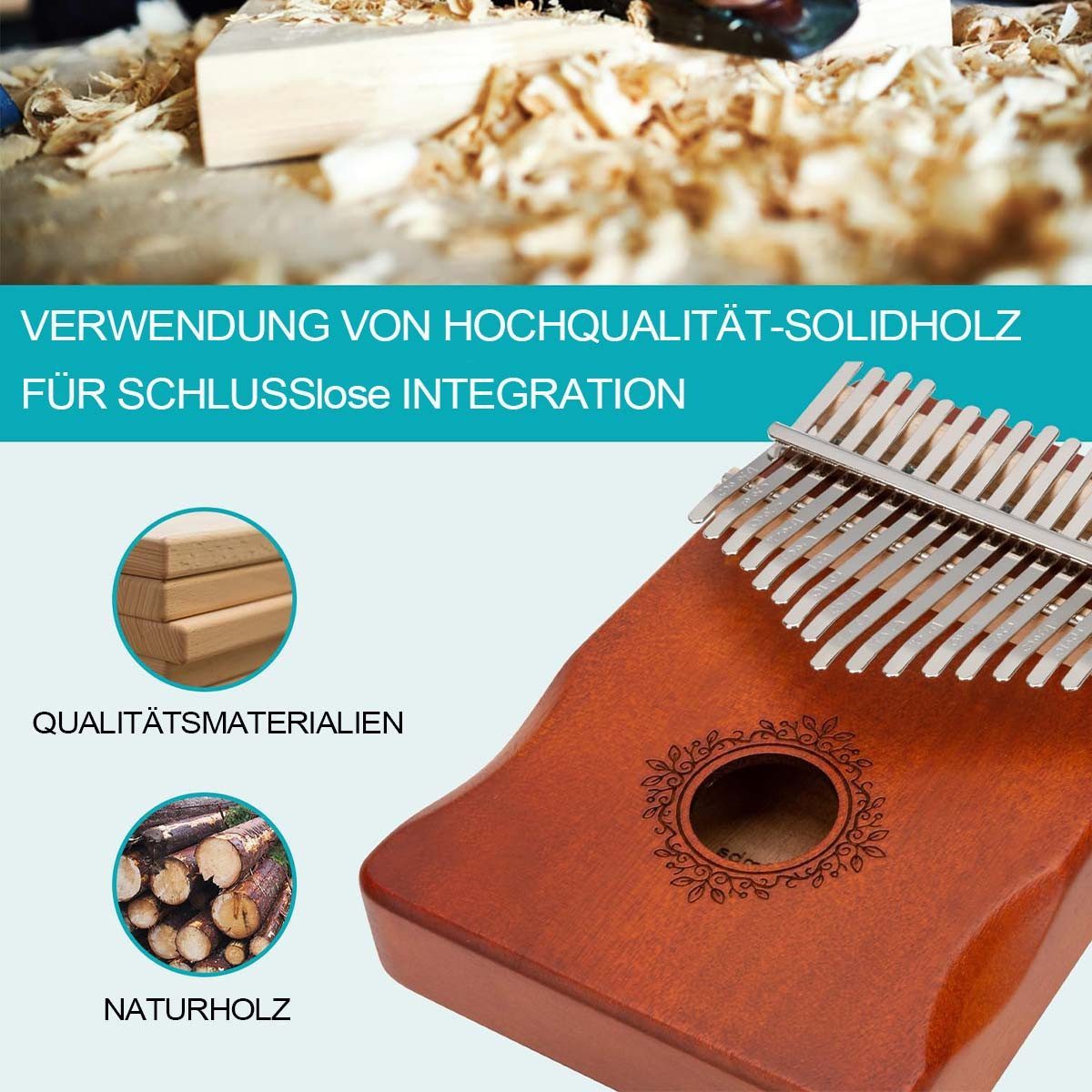 AURIVION Kalimba Schlagzeug Kalimba 17 Schlüssel,Set, 1-St., Stimmhammer & Lernwerkzeuge, Daumenklavier inkl