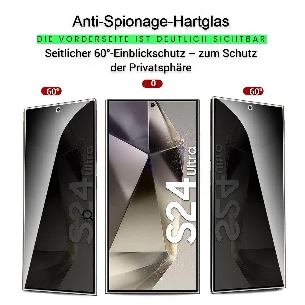 OLi Sichtschutzfolie 2X Sichtschutz Glass Full Screen Privacy für Samsung Galaxy S24 Ultra, (Spar- Set 2in 1, 2-St., 60° Einblick Schutz), Kratzerfest Privat Displayschutz Panzer Glas Fingerabdruck-Entsperrung