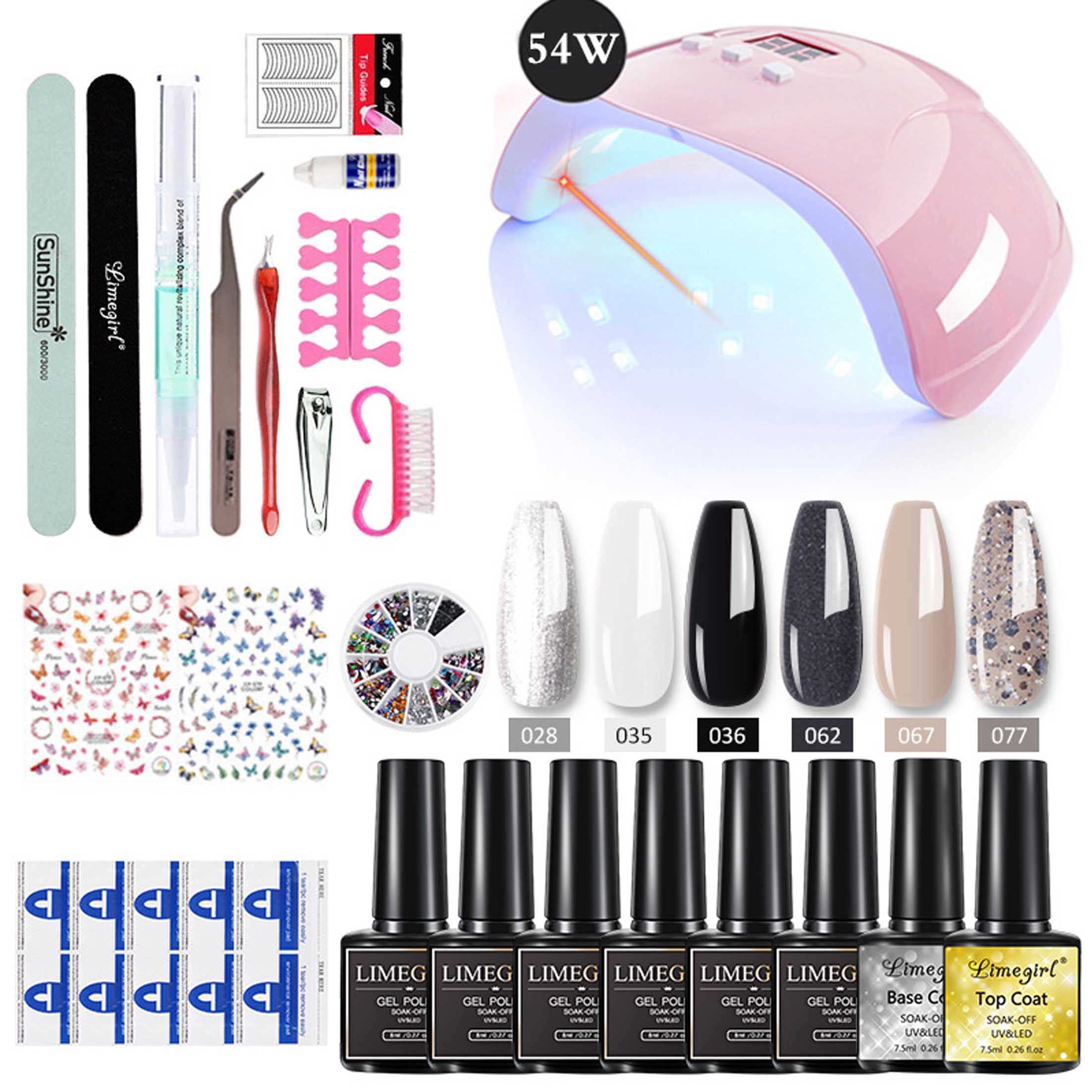 KINSI Lichthärtungsgerät Nail Art Gel Set, Nagelschmuck Set, Nagelwerkzeuge, 54 W Nagellampe, Semi-Permanente Gel-Polier-Maniküre Komplettes Maniküreset