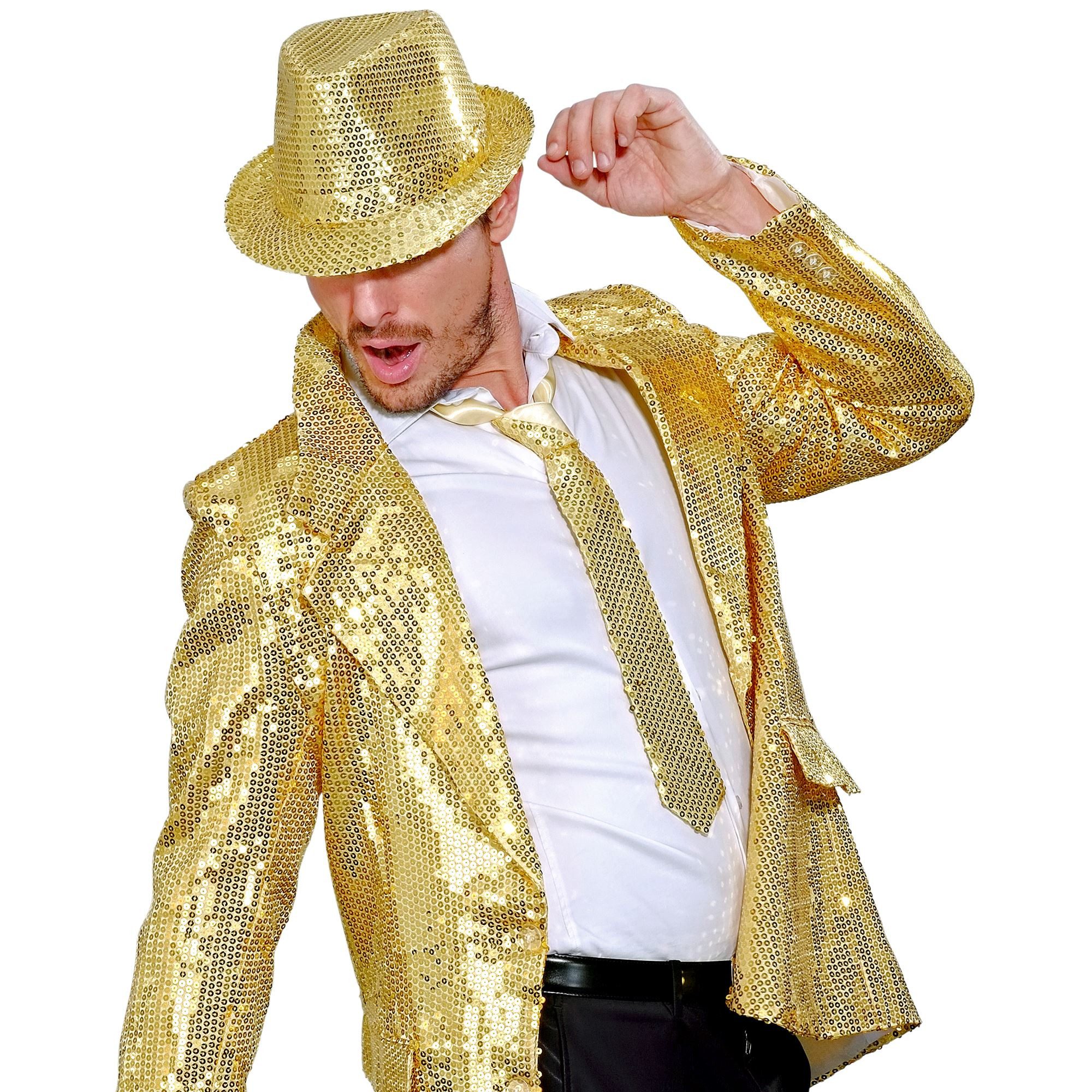 Widmann S.r.l. Kostüm Glitzer Pailletten Krawatte zum Show Kostüm, Gold