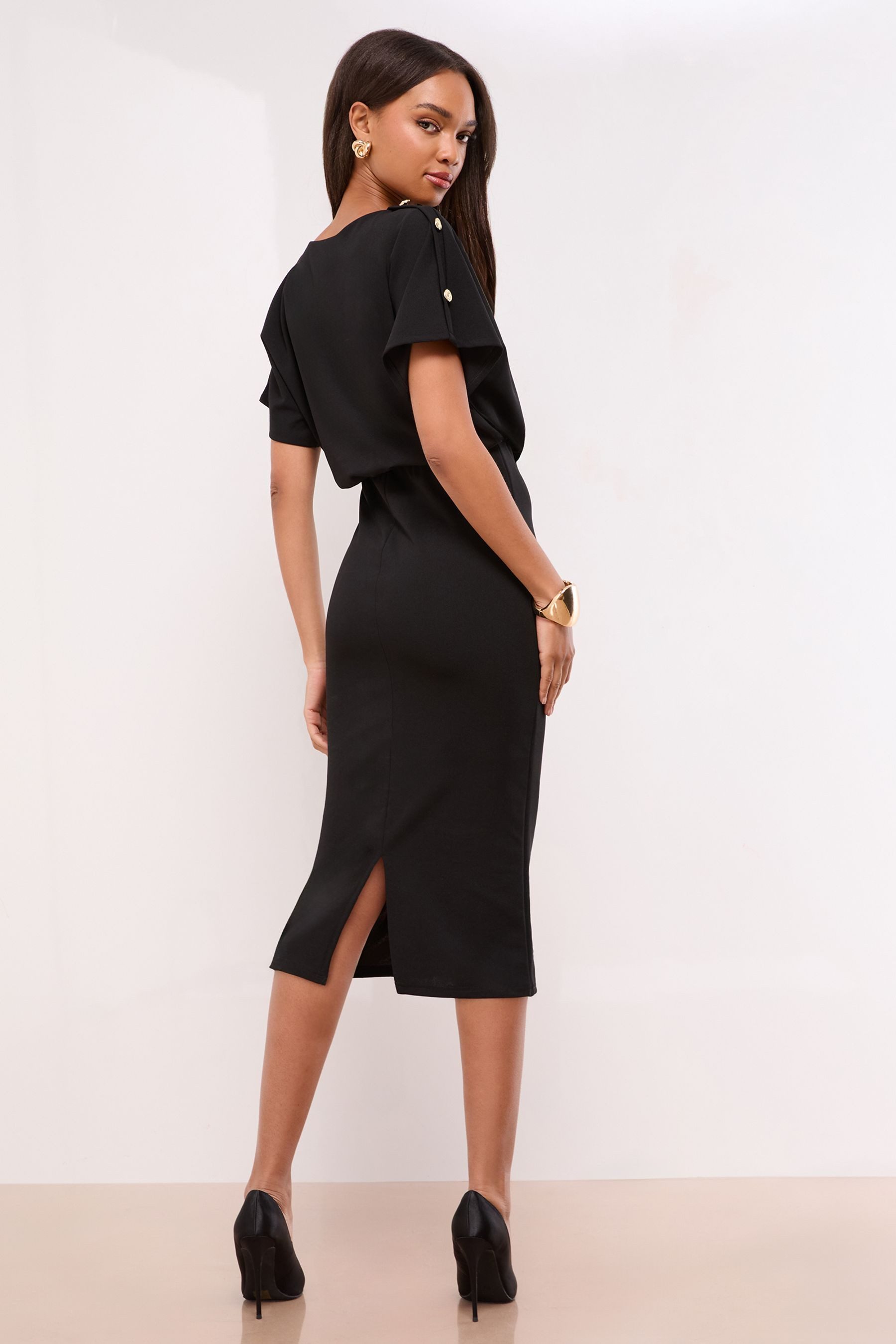 LIPSY Midikleid Lipsy enges Blouson-Midikleid mit Knopf, Regular (1-tlg)