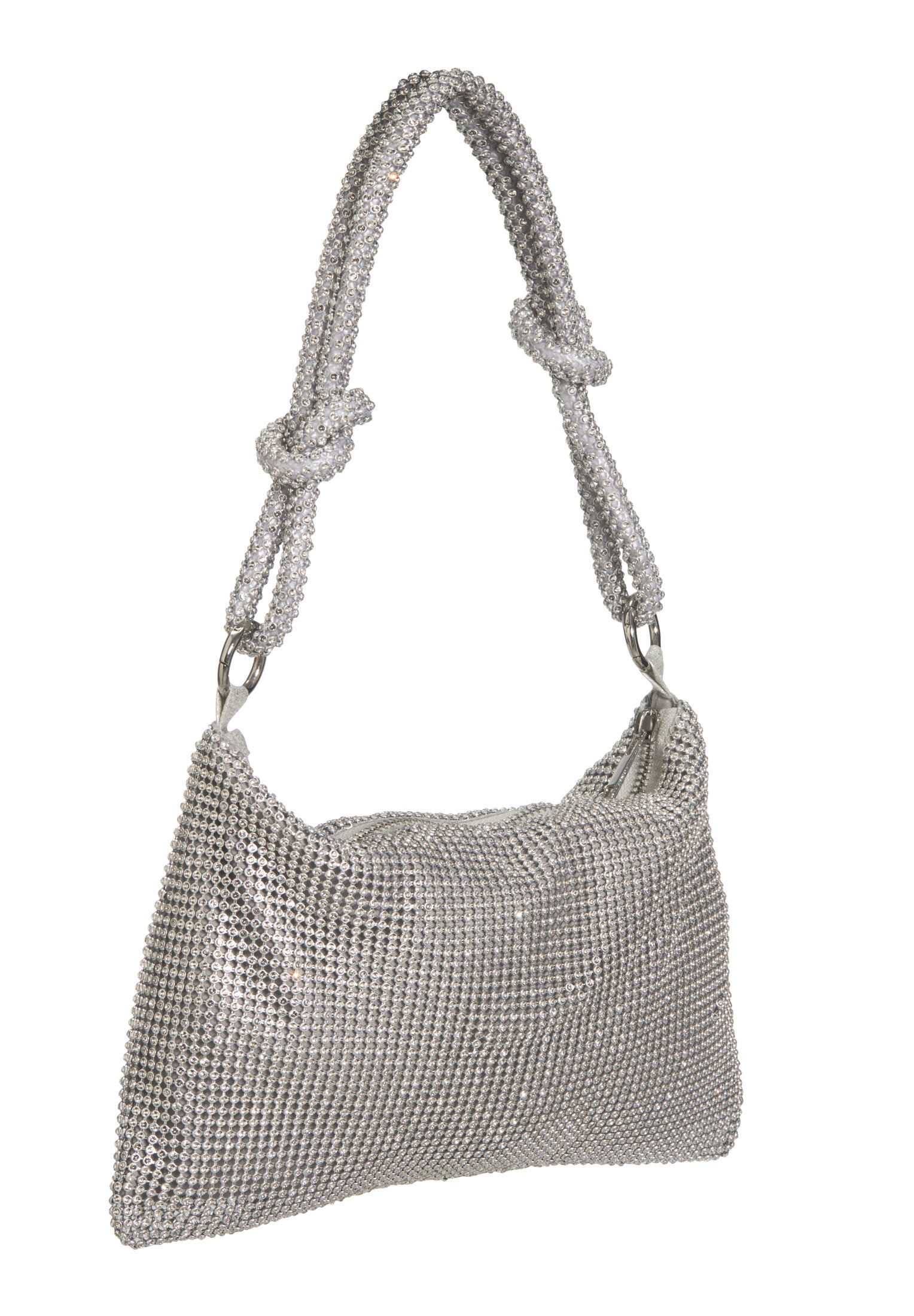 Hey Kyla Abendtasche - Elegante Handtasche aus glänzendem Strassgewebe, Henkel mit Knotendetails