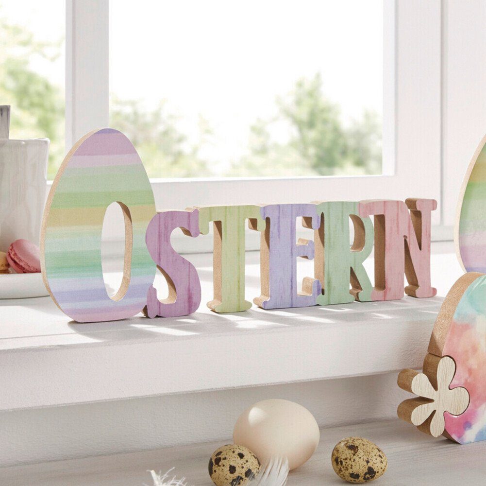 Home-trends24.de Osterfigur Schriftzug Osterdeko Ostern Pastell Deko Objekt Bunt