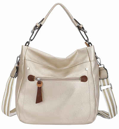 ITALYSHOP24 Schultertasche Damen Tasche Shopper Hobo-Bag Handtasche CrossOver, als Shopper, Umhängetasche, Crossbag tragbar