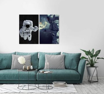 Sinus Art Leinwandbild 2 Bilder je 60x90cm Astronaut Weltraum Weltall Sterne Schwerelos Galaxie Fantasie