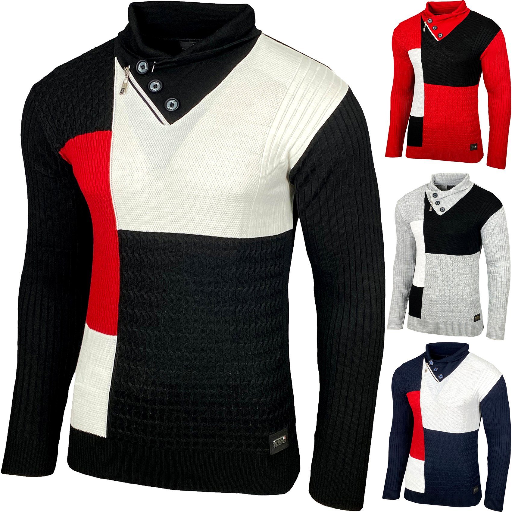 Baxboy Strickpullover Baxboy Herren Feinstrick Pullover Stehkragen Pulli B-52213