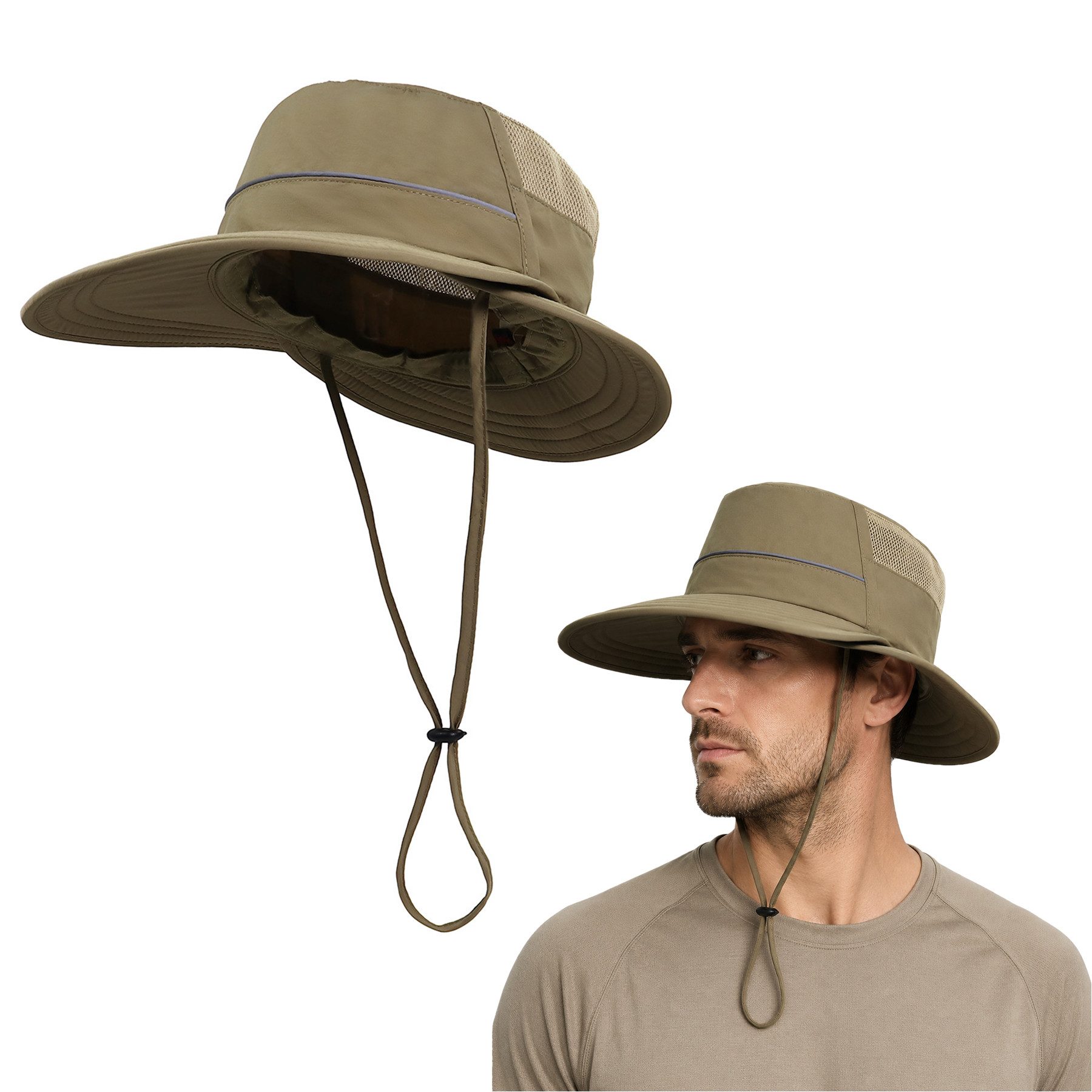 Mutig Sonnenhut UPF 50 Sonnenhüte mit breiter Krempe, UV-Schutz,Safari-Hut,Sommer-Mesh (Sonnenhut Herren Damen Gartenhut zum Angeln, Wandern, Boonie-Hüte, Breiter, Outdoor, mit Kinnriemen, wasserdicht, Krempe, atmungsaktiv) für Outdoor-Abenteuer, Wandern, Angeln, Safari, leicht verstaubar