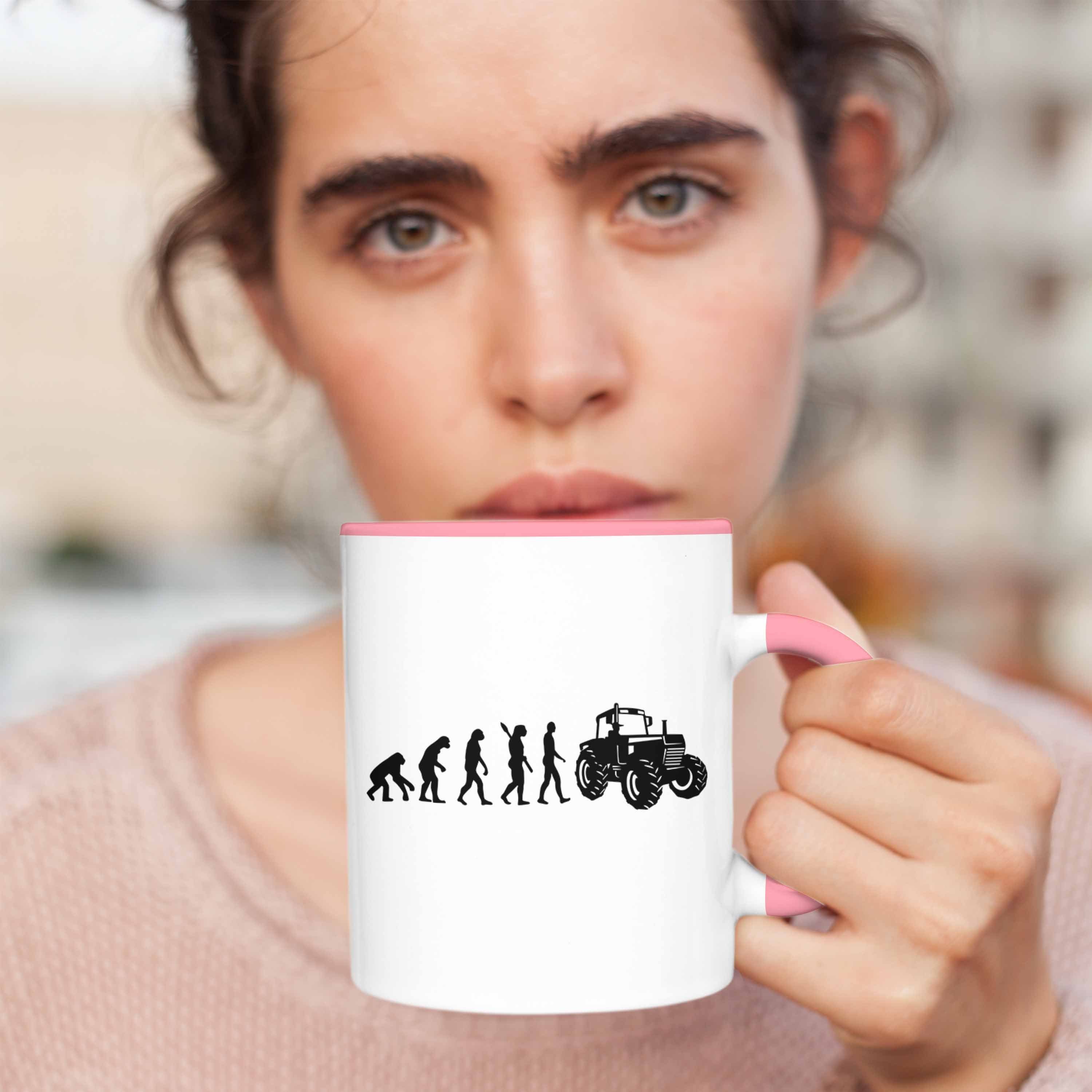 Trendation Tasse Lustige Geschenk Geschenkidee für Rosa Traktor Evolution Tasse Landwirte