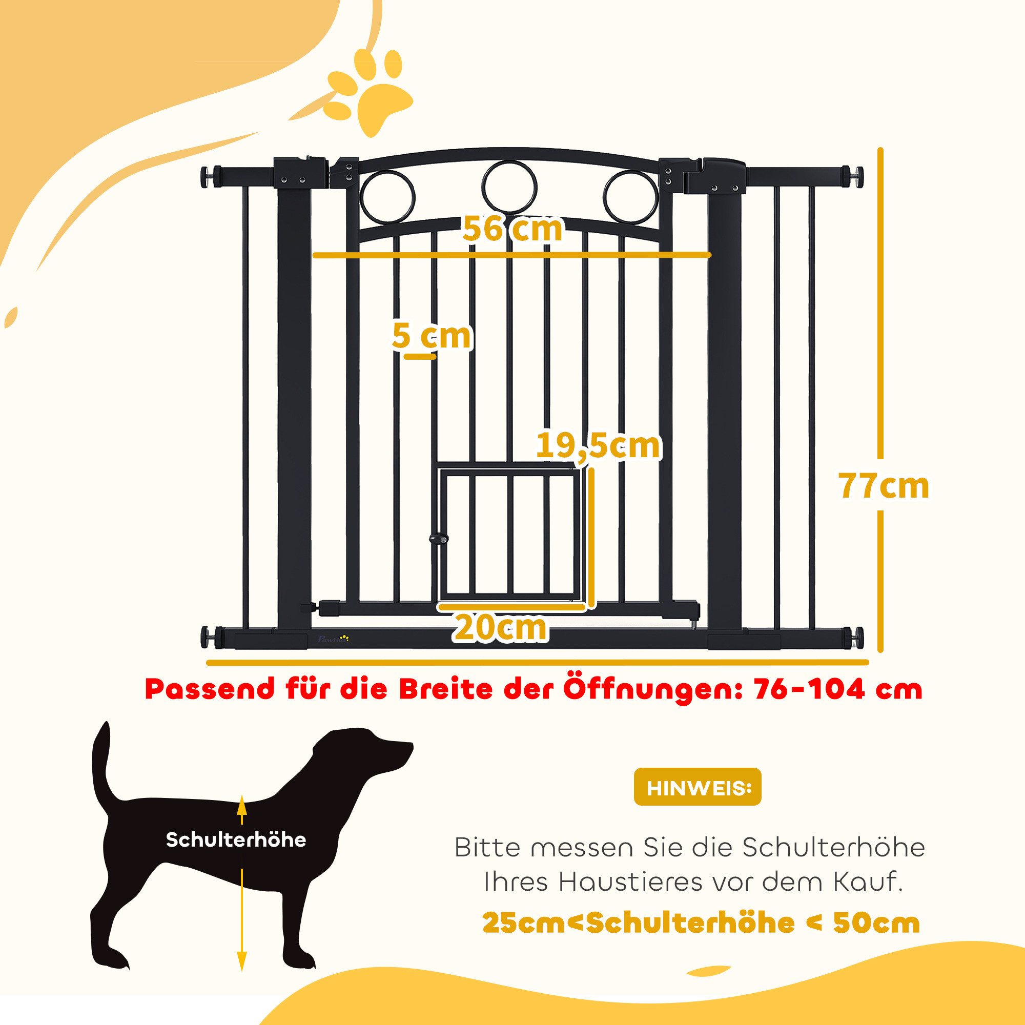 PawHut Hundegitter Treppenschutzgitter Türgitter Breiten 76-104 cm Stahl (Türschutzgitter, 1 St., Absperrgitter ohne Bohren), für Treppen, Tür, Flur, Schwarz – Bild 3 von 5