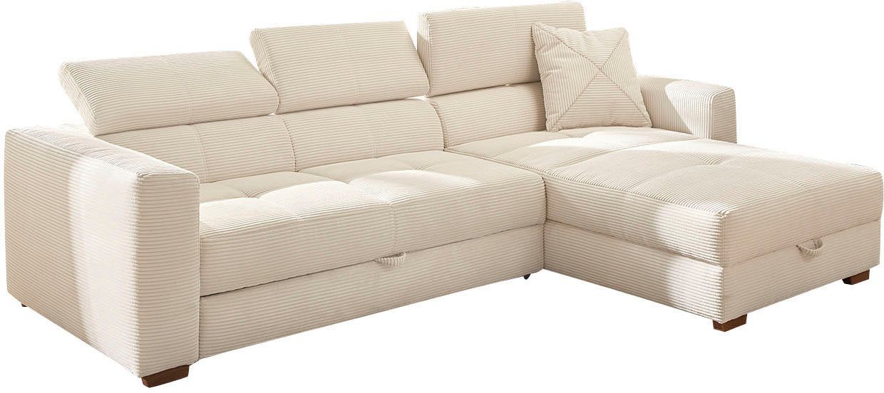 Jockenhöfer Gruppe Ecksofa San Bettfunktion, rechts oder mane hellbeige1 Bettkasten, links Relaxfunktion, hellbeige | Remo