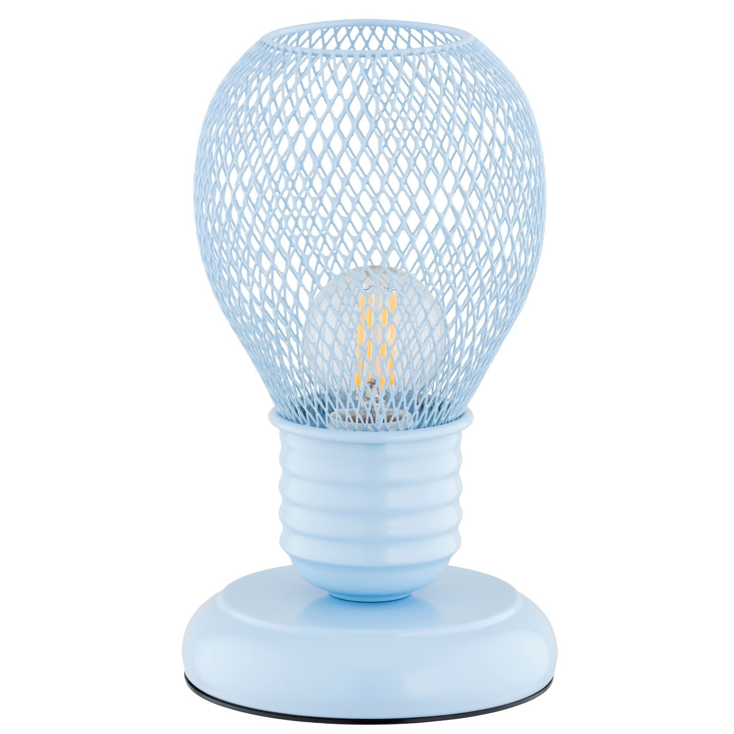 Licht-Erlebnisse Tischleuchte HIRTA, ohne Leuchtmittel, Kinderzimmer Metall Hellblau 21 cm hoch E14 Käfig Schirm Kinder