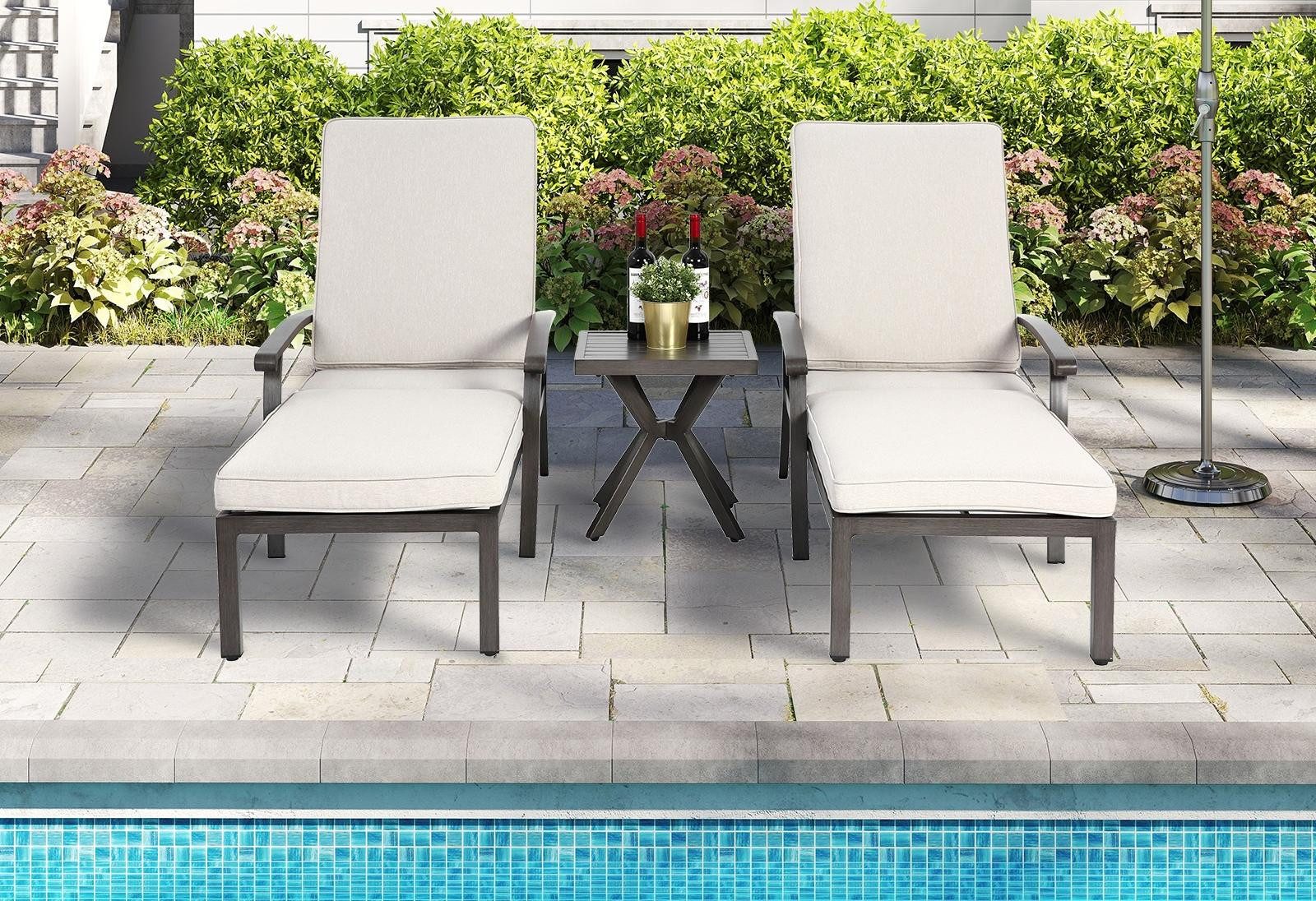 LVHOM Gartenliege Verstellbare Aluminium-Liege mit Kissen, Rostfrei/wasserfest, Verstellbare Rückenlehne (5 Positionen), robustem Aluminium mit Kreuzgeflecht-Konstruktion, wasserdichtes Baumwoll-Polyester-Kissen, 2 St., Rostfrei/wasserfest, für Garten/Terrasse/Pool, Lesen/Filme