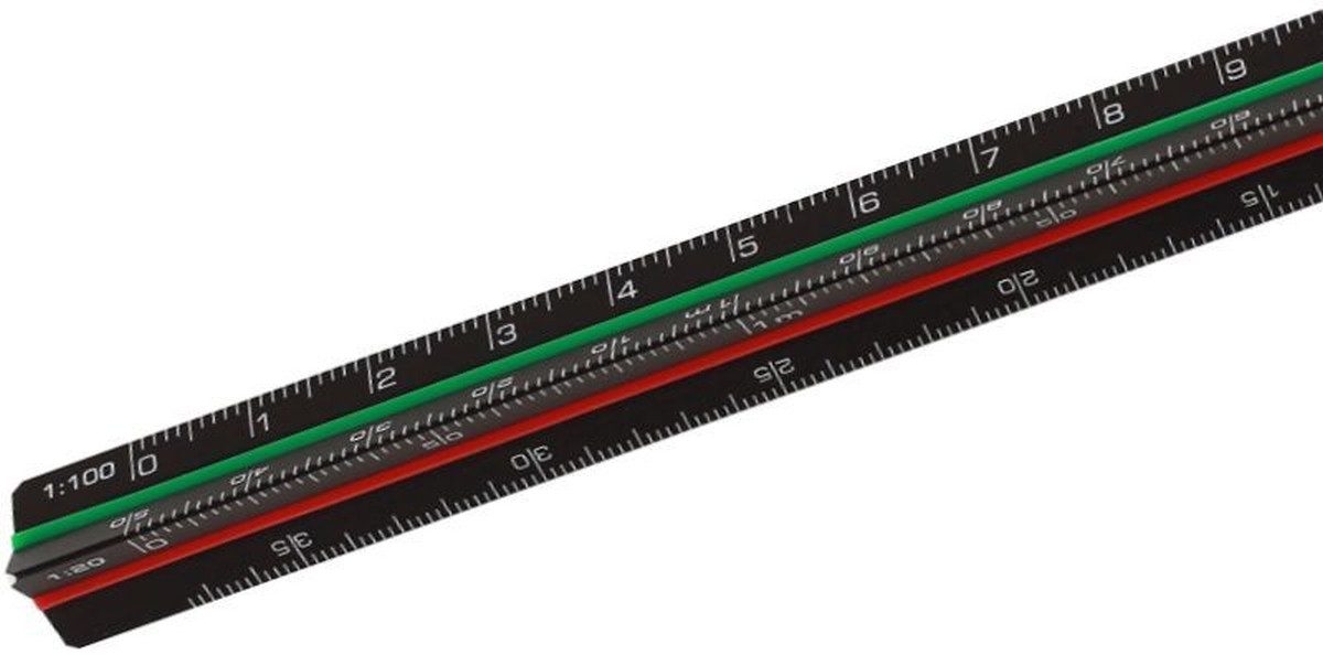 Rumold Zeichenlineal Dreikantmaßstab slim & black 10 cm Teilung 1 Architekt Aluminium s