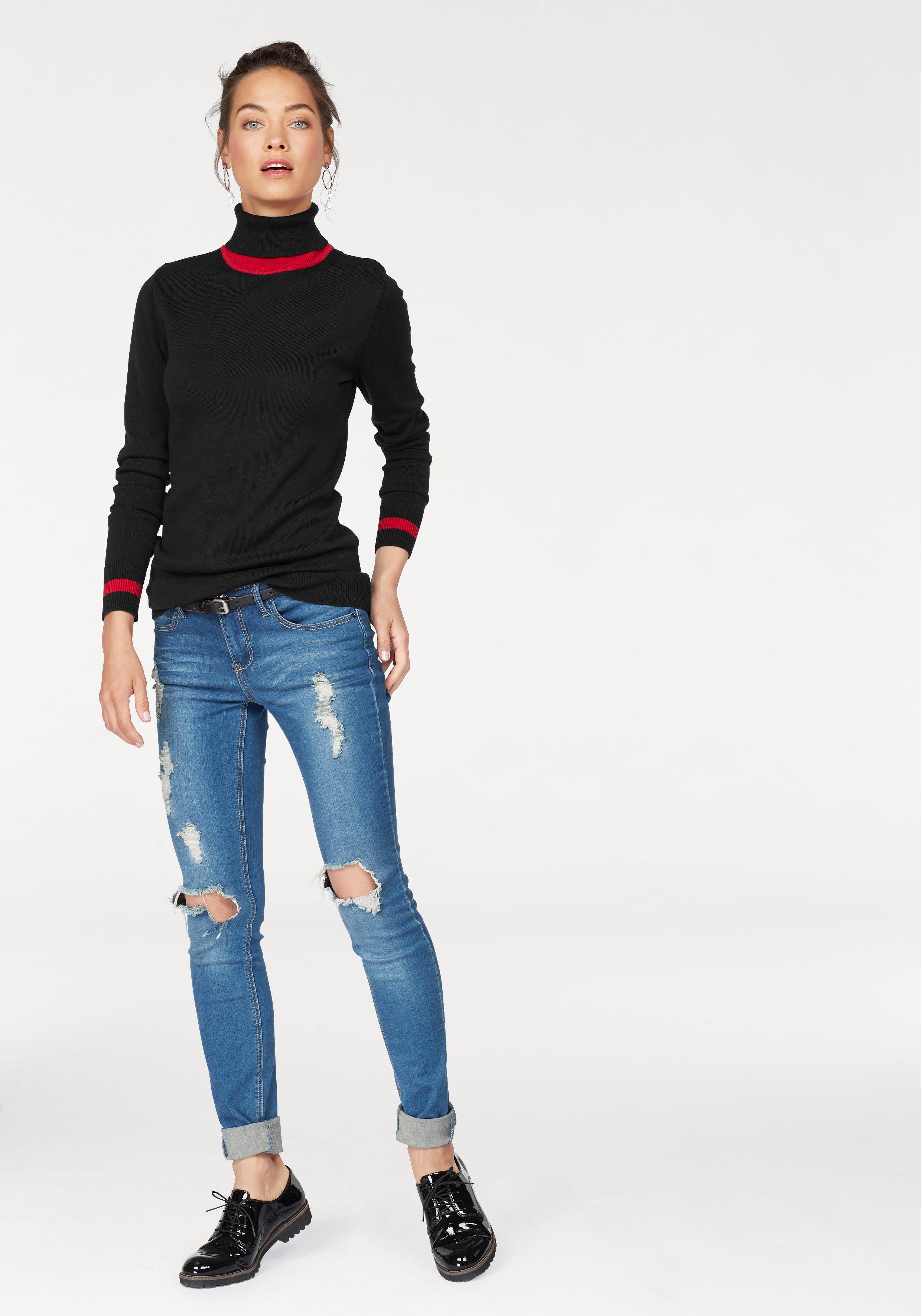 AJC Rollkragenpullover Feinstrick mit trendy Kontraststreifen