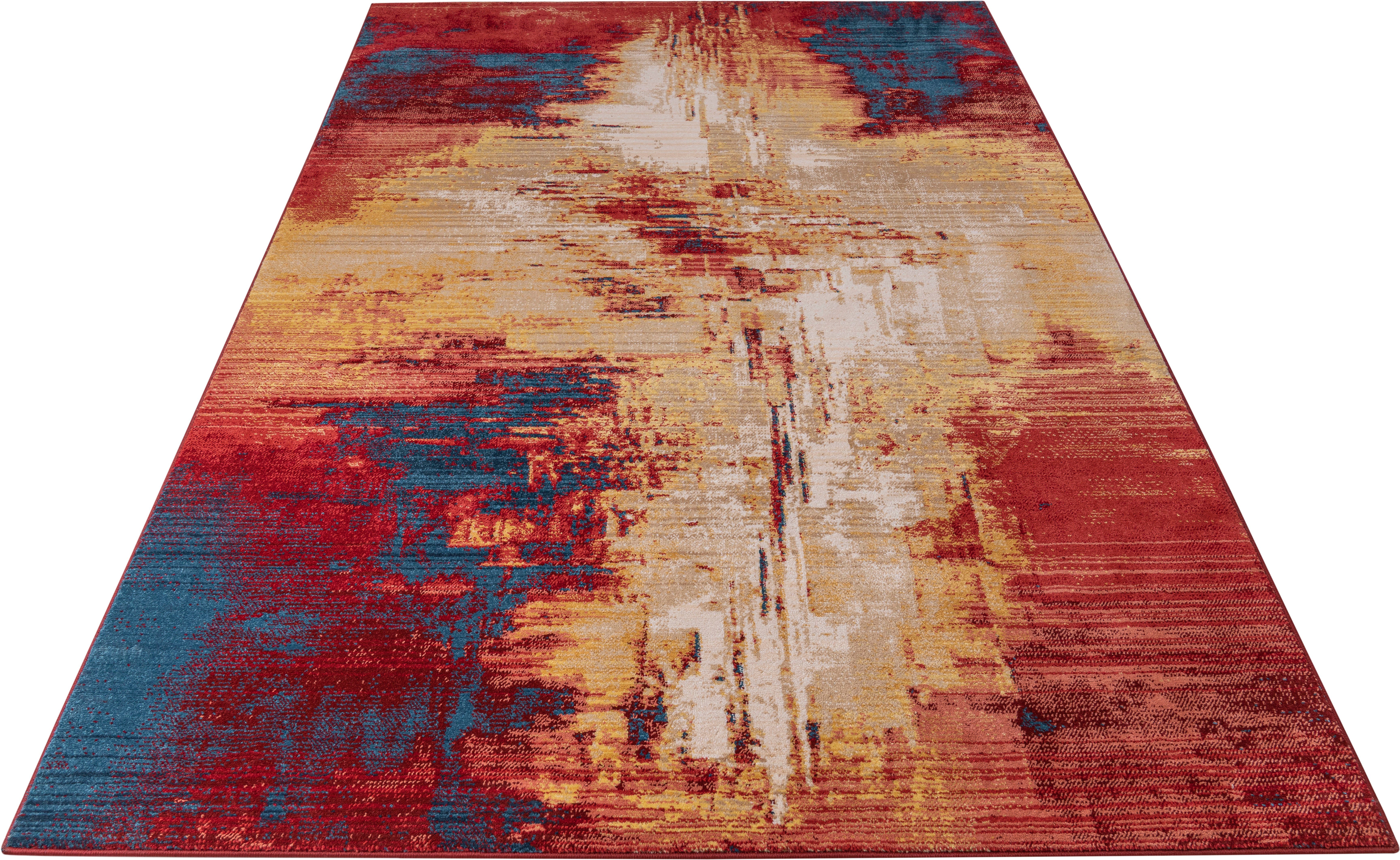 Teppich Joah, Leonique, rechteckig, Höhe: 18 mm, abstraktes Design, weiche Haptik, pflegeleicht blau | Kurzflor-Teppiche